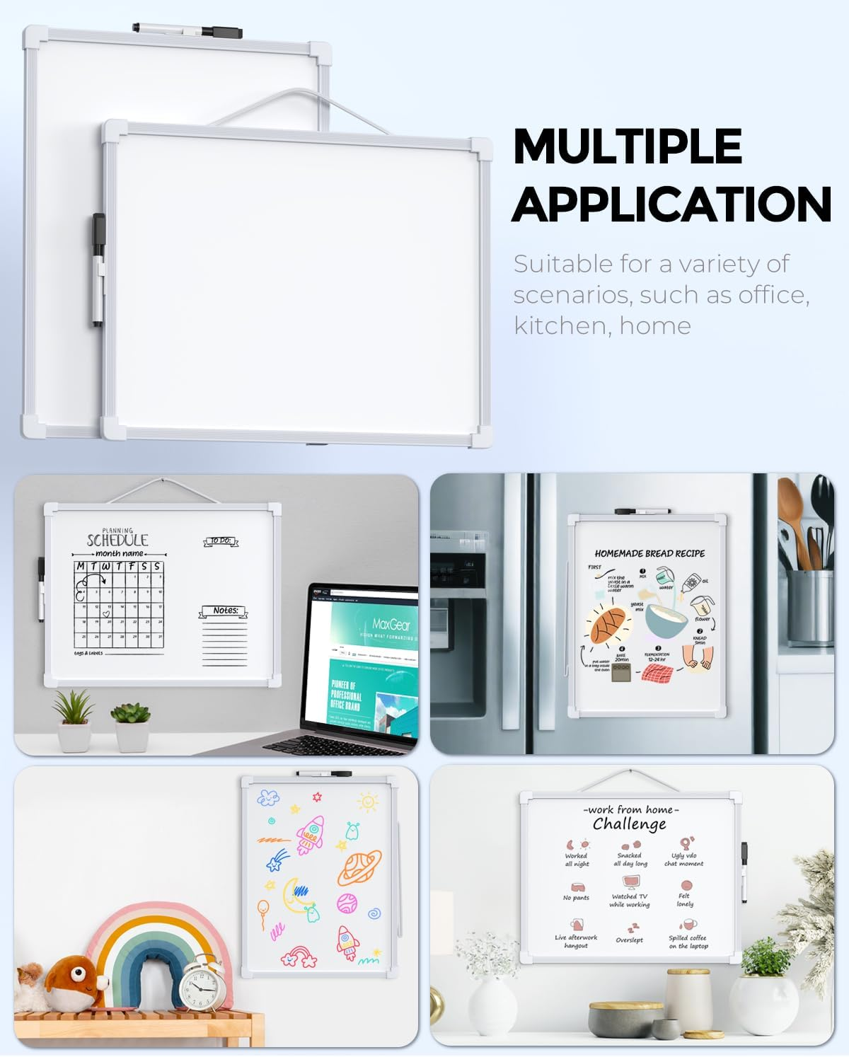 Small Dry Erase Board, 14"X11" Double Sided Hanging Whiteboard for Wall, Mini White Board with a Black Dry Erase Marker, Portable Whiteboard for Planning Learning Writing Drawing Memo image number 2