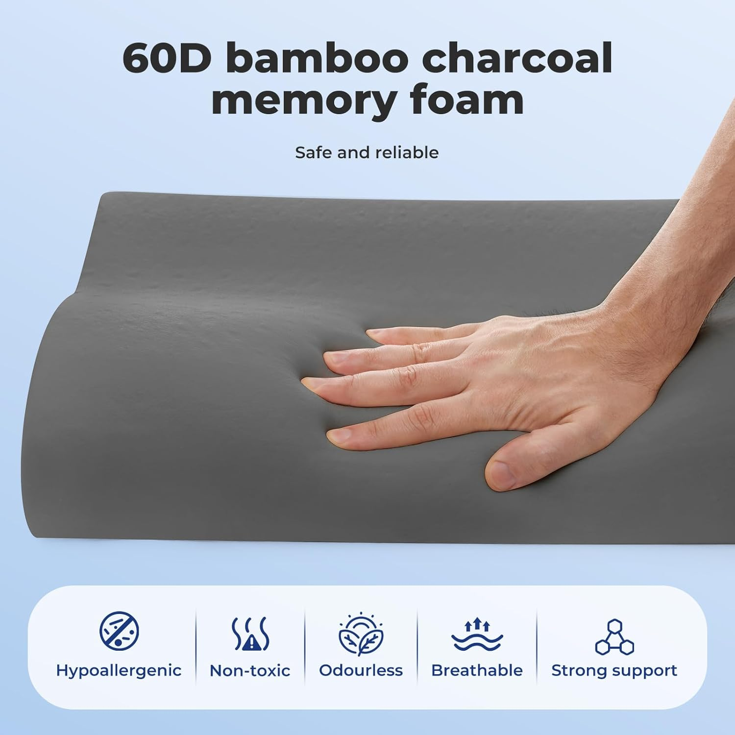 Dreamz 2 Pack Cervical Memory Foam Pillow for Neck Pain Relief &ndash; Ergonomic Contour Pillow with Dual Height Support (8Cm/11Cm),Orthopedic Bed Pillow for Side,Back & Stomach Sleepers - 60X35Cm （Gray） image number 1