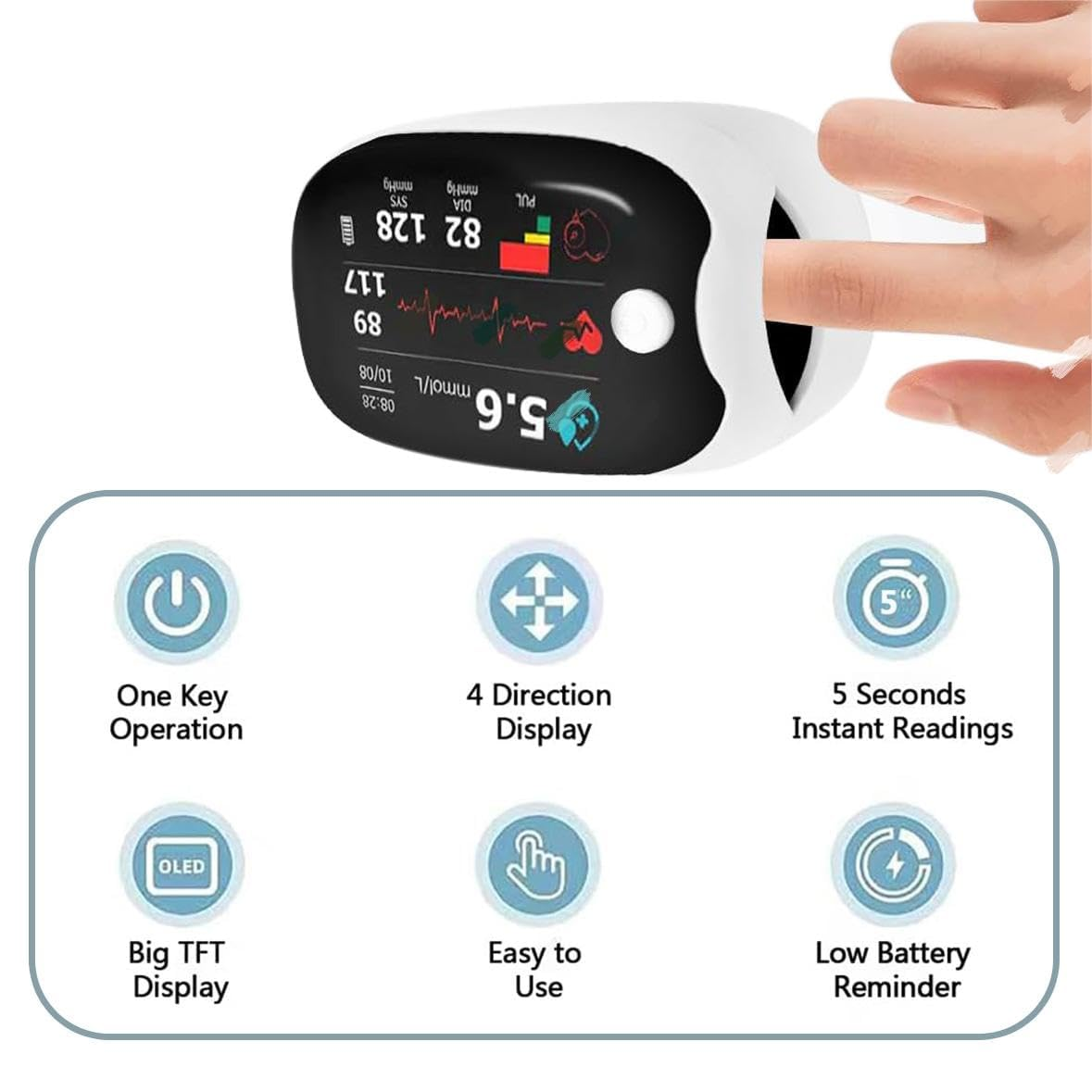 2025 Upgraded Non-Invasive Glucose & Oxygen Monitor &ndash; Portable Blood Sugar & Oxygen Level Meter, No-Prick Finger Oximeter for Home, Fitness, and Travel Use image number 5