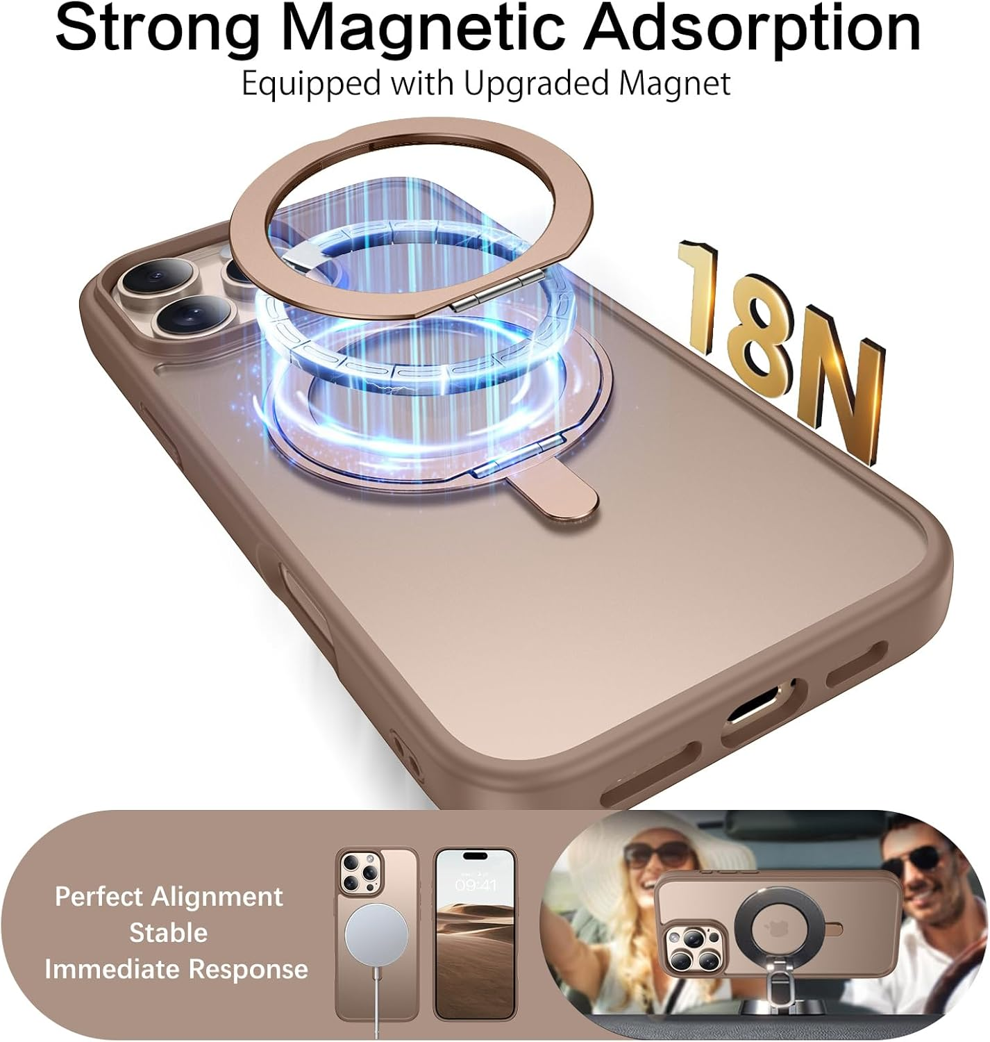 BENTOBEN Case for Iphone 16 Pro Max, Magnetic Ring Holder Slim Matte Phone Case [Compatible with Magsafe] 360 Rotatable Stand Shockproof Drop-Safe Cover for Iphone 16 Pro Max 6.9 Inch, Desert Titanium image number 3