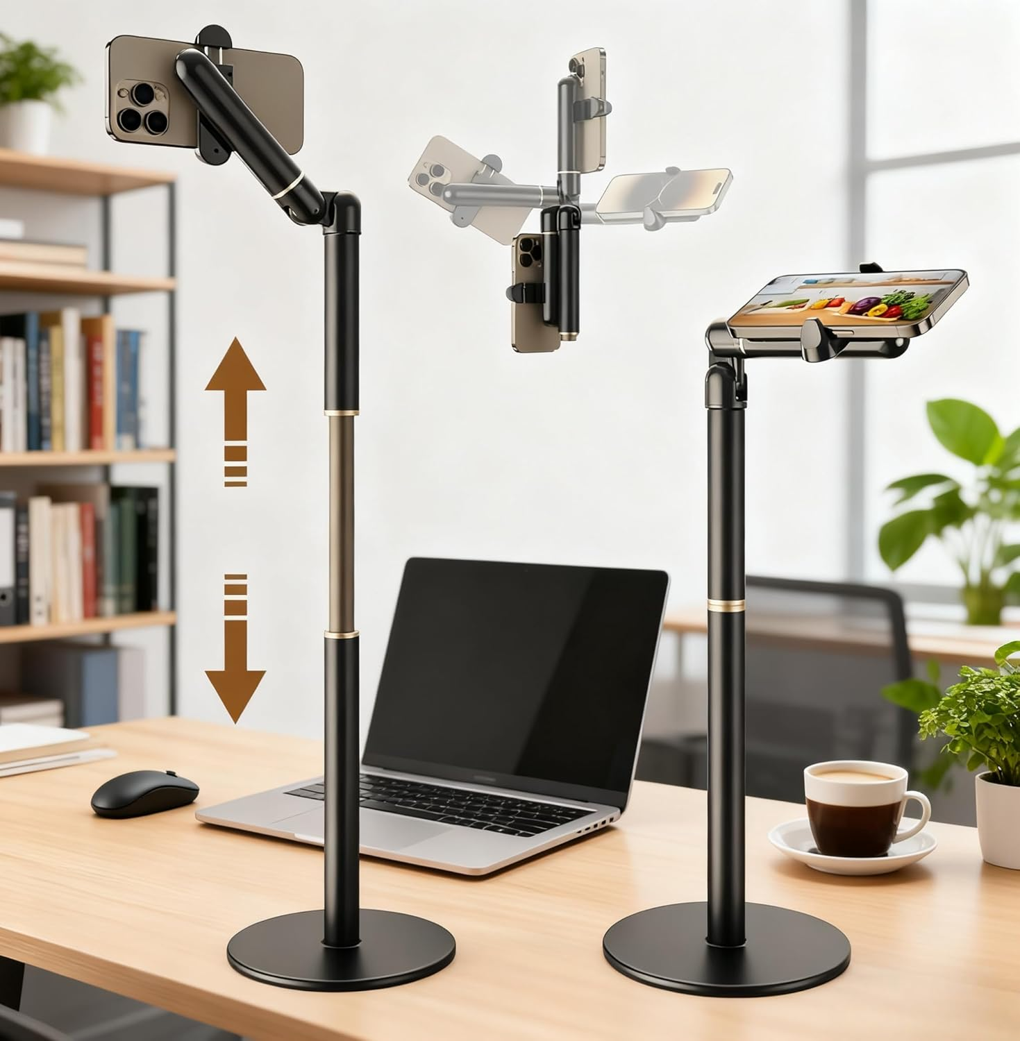 Wigmoa【25Inch/63Cm Aluminum Overhead Phone Mount360&deg; Angle Adjustable Cellphone Stand Holder 4"-6.9" Table Top Youtube Streaming Content Creator Video Recording. YE-S image number 6
