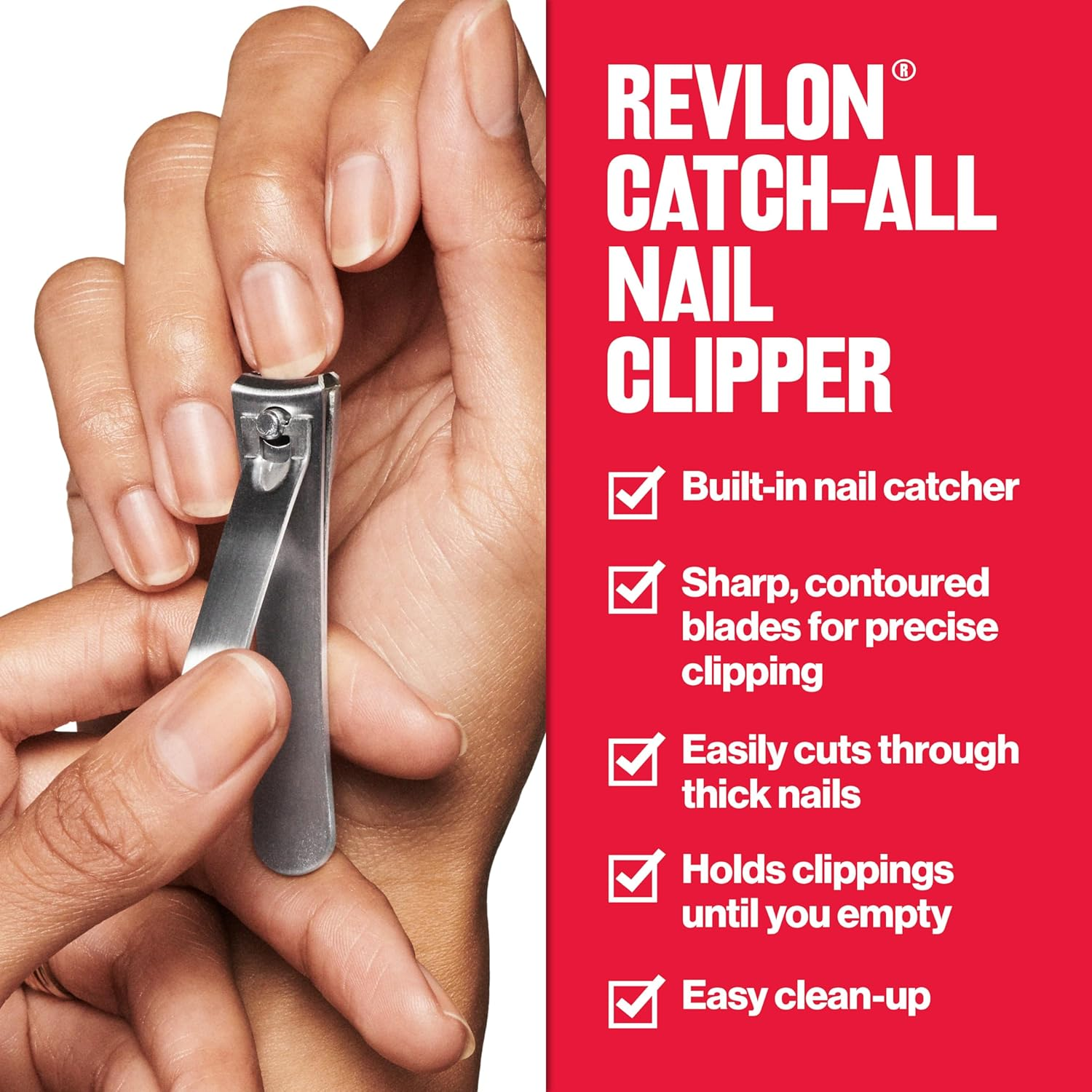 Revlon Catch-All Nail Clipper, Manicure Tool with a Contoured Blade & Built-In Nail Catcher for Mess-Free Grooming, 1 Count image number 3
