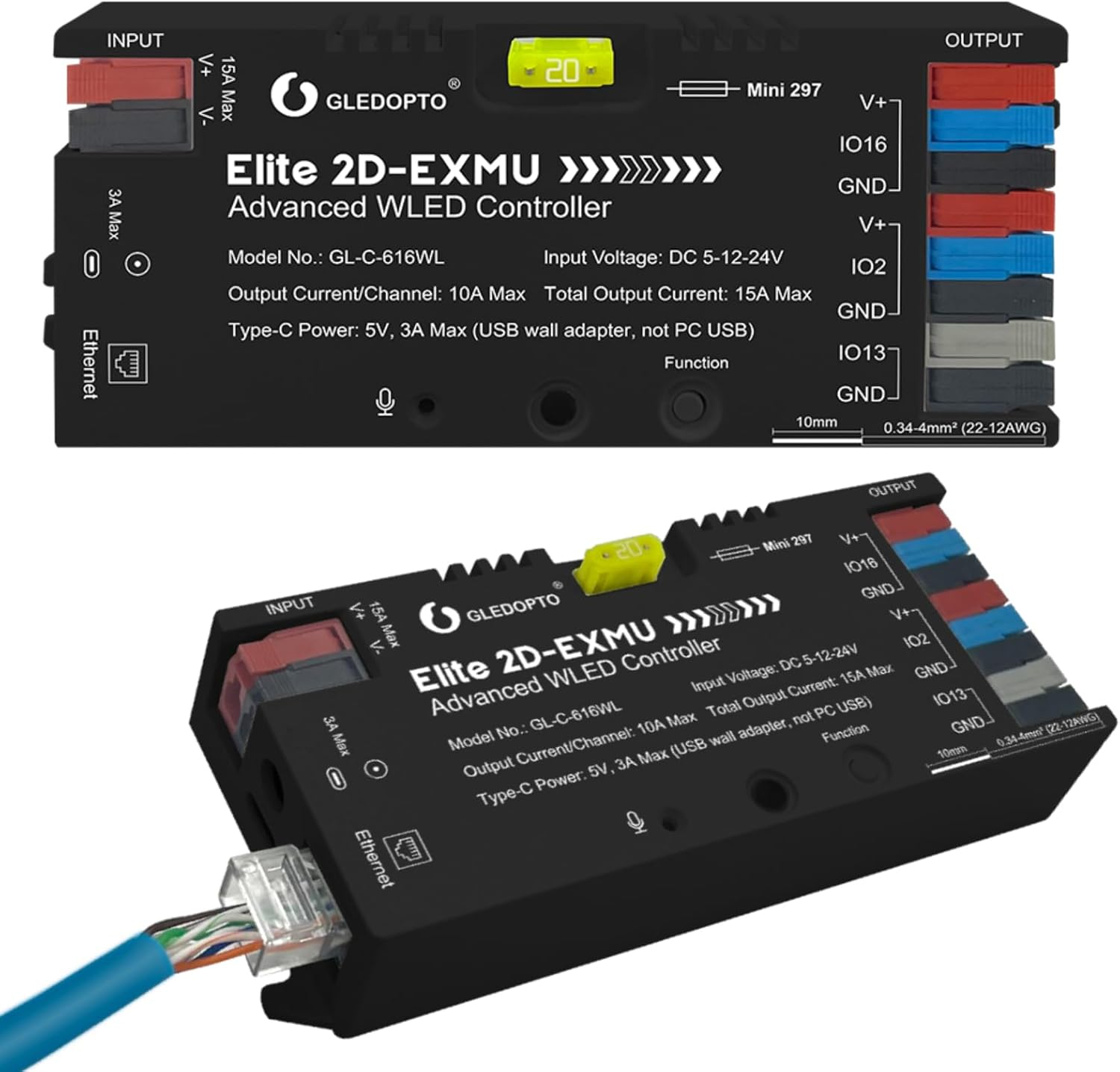 GLEDOPTO ESP32 WLED Controller with Ethernet, Sound Sensitive, UART 20A Plug-In Fuse for WS2811, WS2812, SK6812, WS2815, RGB Digital Addressable IC Light Strip (616WL) image number 6