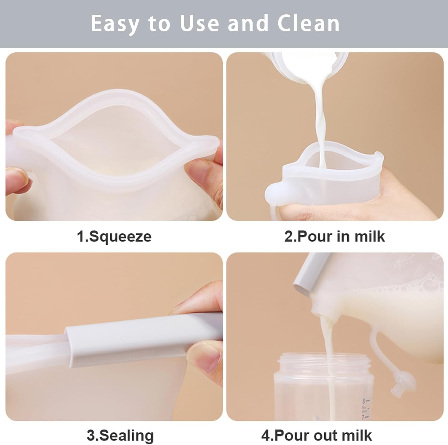 Breast Milk Storage Bags, Food Grade Silicone, Reusable, BPA Free, 250Ml, 4 Pack image number 3