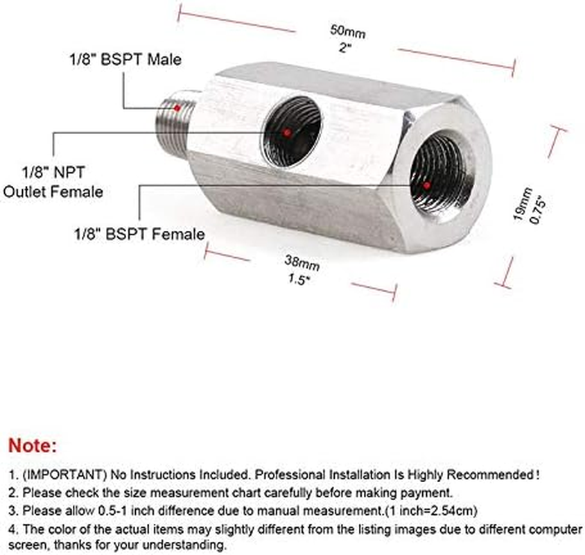 Stainless Steel Turbocharger Connector 1/8Inch BSPT Oil Pressure Sensor Tee to NPT Adapter Turbo Supply Feed Line Meter image number 2
