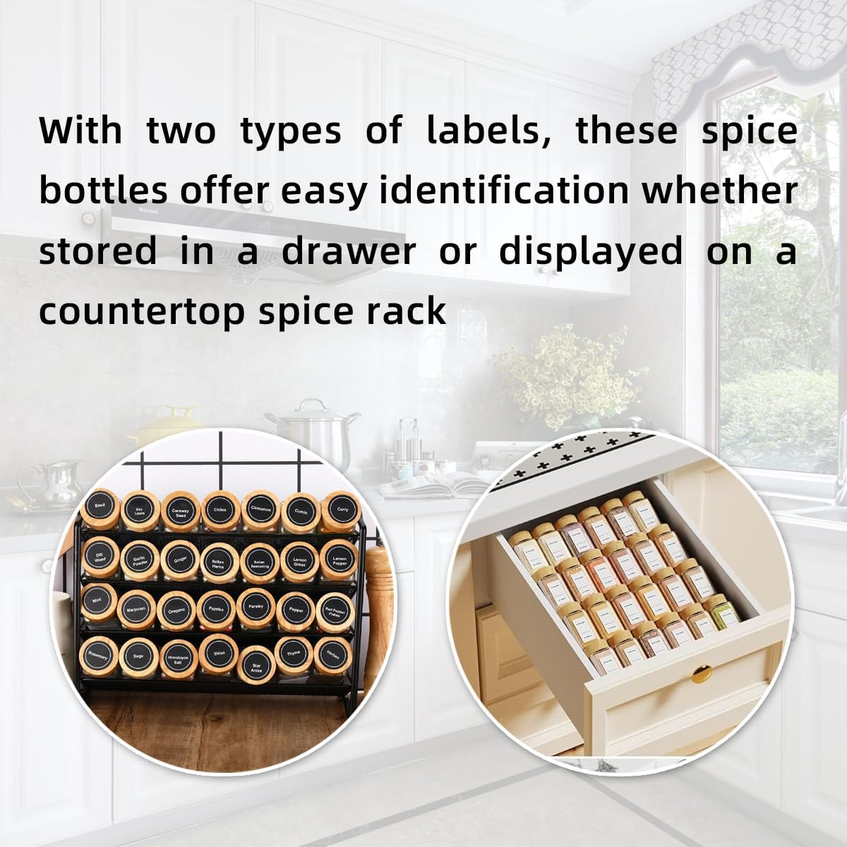 36Pcs Glass Spice Jars Bottles with Bamboo Lid, Square Seasoning Containers Spices Organizer Small Items Storage Organization for Spice Rack, Cabinet, Drawer, with Shaker Lids, 120Ml image number 3