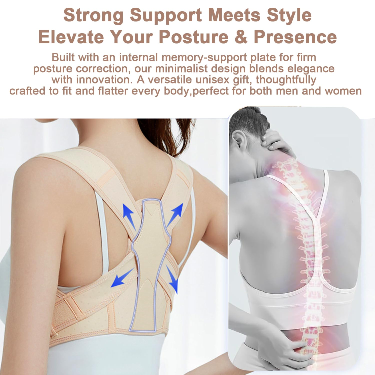 Posture Corrector for Women & Men &ndash; Adjustable Back Brace for Shoulder Support, Pain Relief & Posture Improvement &ndash; Breathable Design for Sitting, Work, Daily Use (Beige, S/M(Waist 78-87Cm)) image number 1