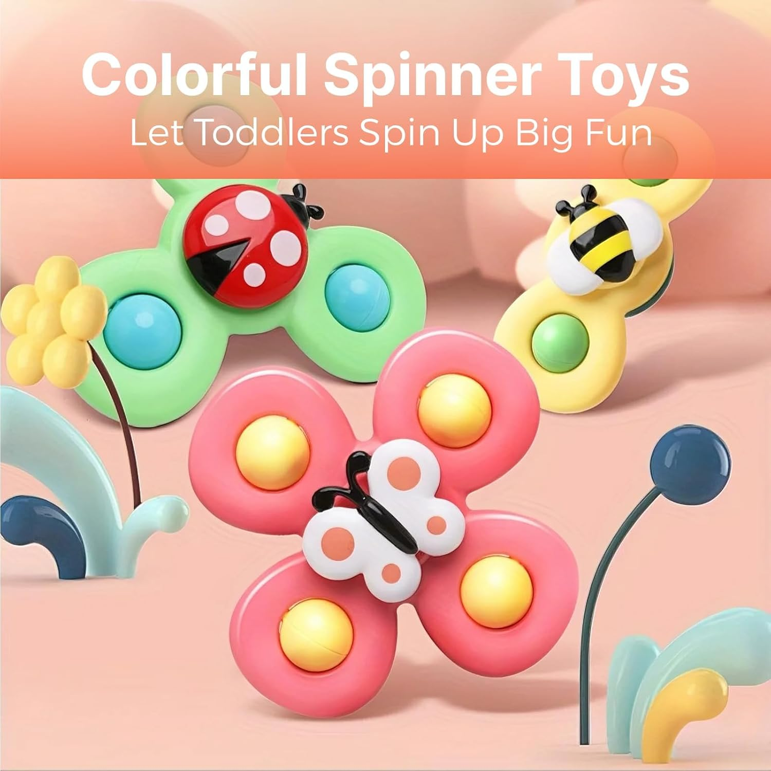 3PCS Suction Cup Spinner Toys for Toddlers 1-3 Years, Sensory Spinning Top Toys for 1 Year Old Boys and Girls, Enhance Hand Eye Coordination and Motor Skills, Perfect for Indoor and Outdoor Play