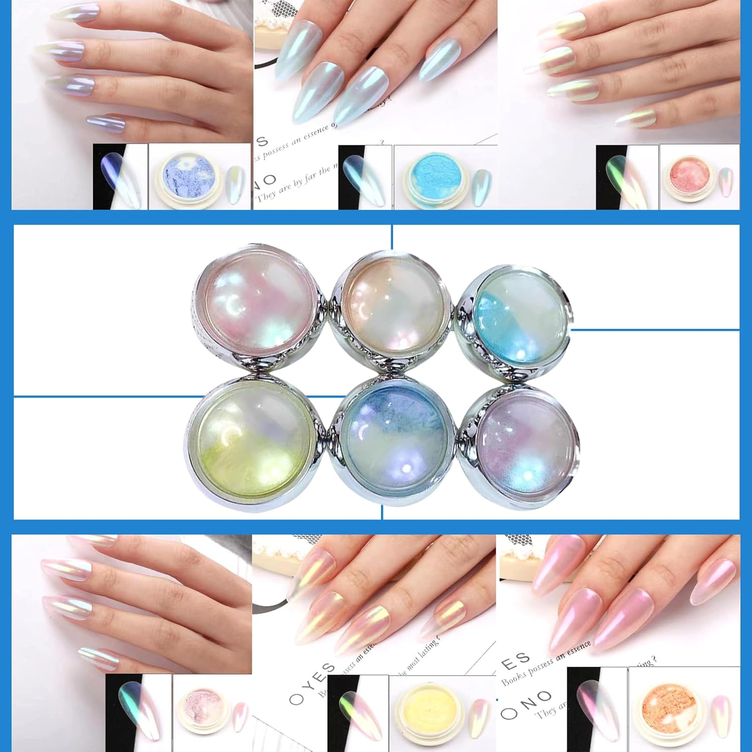 Treayes Chrome Nail Powder, Acrylic Nail Powder - Nail Art Decoration for Women with Mirror Effect, Iridescent Aurora, Ideal for Gel Polish
