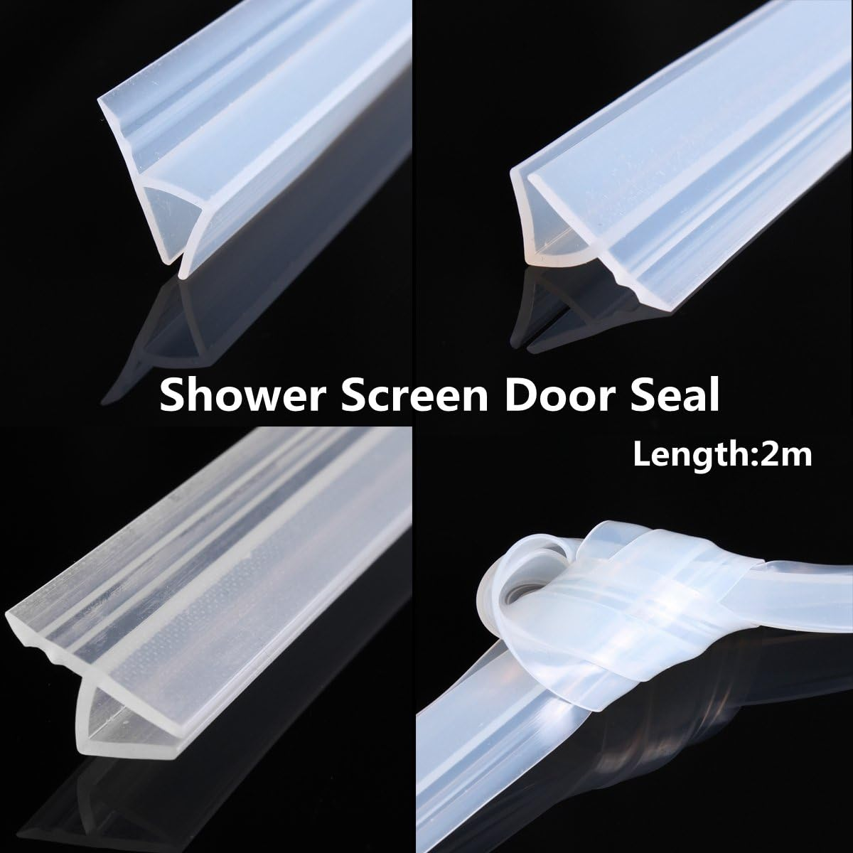 2M Shower Door Seal Strip Frameless Door Sweep Flexible Glass Seal Roll to Stop Shower Leaks, Transparent H Shape (6Mm) image number 3