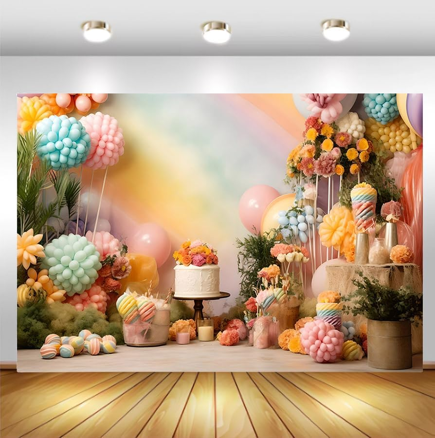 MEHOFOND 7X5Ft Girls Birthday Backdrop for Photography Candy Bar Balloon Floral Dessert Background Kids Portrait Cake Crush Birthday Party Decoration Banner Studio Supplies image number 2