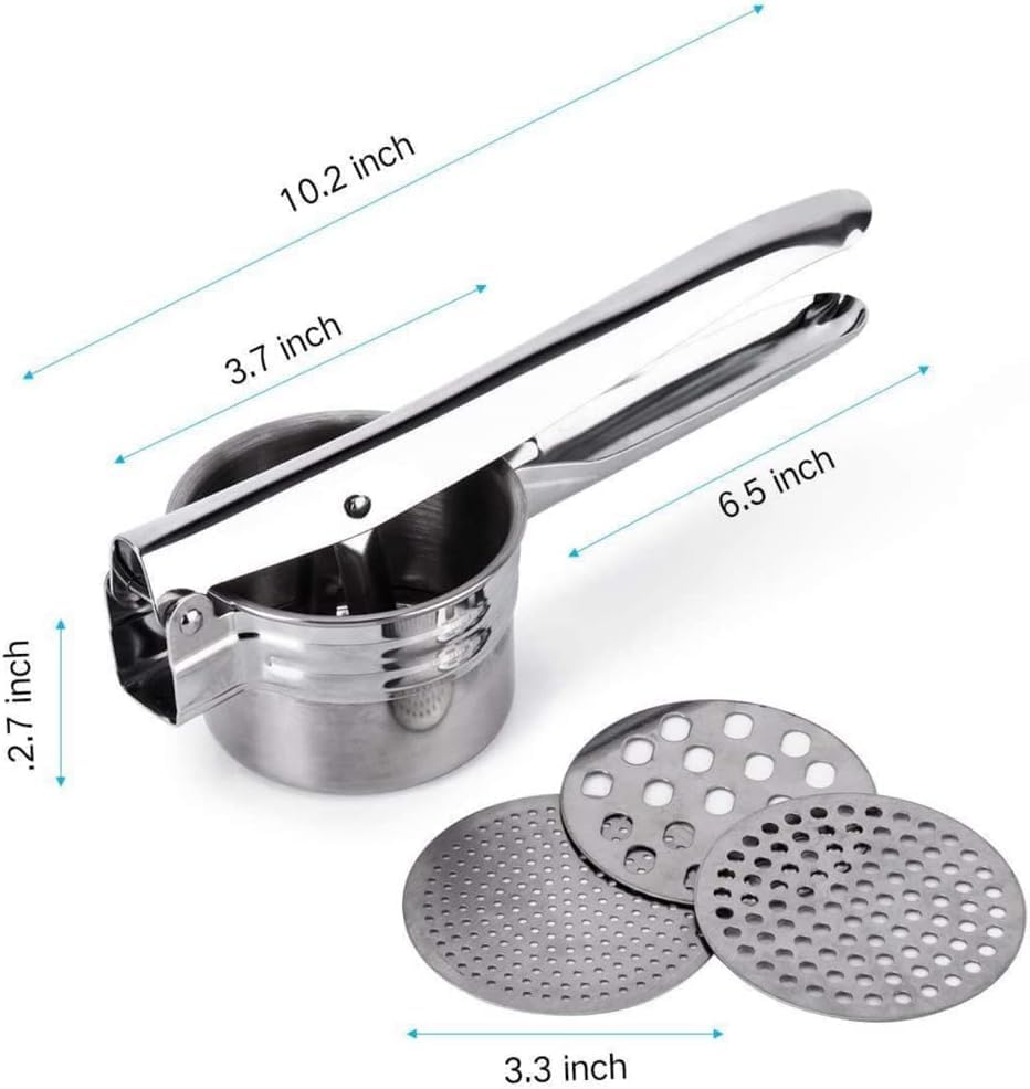 Potato Ricer Stainless Steel Masher, Large Capacity 15Oz Potato Masher Kitchen Tool for Potatoes, Fruits, Vegetables and Baby Food, Juicer, Vegetable Strainer with 3 Interchangeable Ricing Discs image number 1