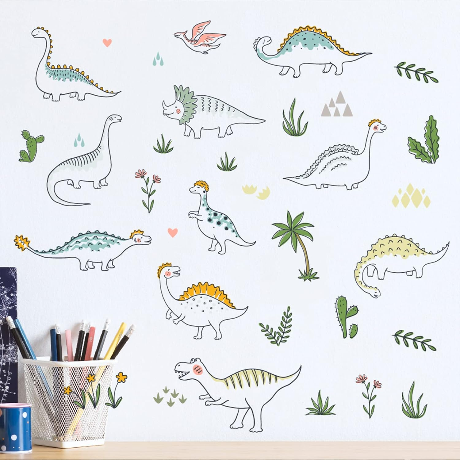 Cartoon Dinosaur Wall Decals, Colourful Dinosaur Stickers, Cute Dinosaur Decor, Colourful Wall Stickers for Kids Room, Nursery Decor, Playroom Decor (Type A) (Type A) image number 3