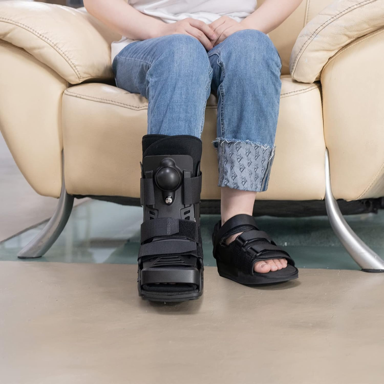 Inflatable Walking Boot, Air Cam Walker Fracture Boot Orthopaedic Boot for Sprained Ankle, Short Air Walker Brace for Broken Foot Achilles Tendon Injury Black (Large) image number 5