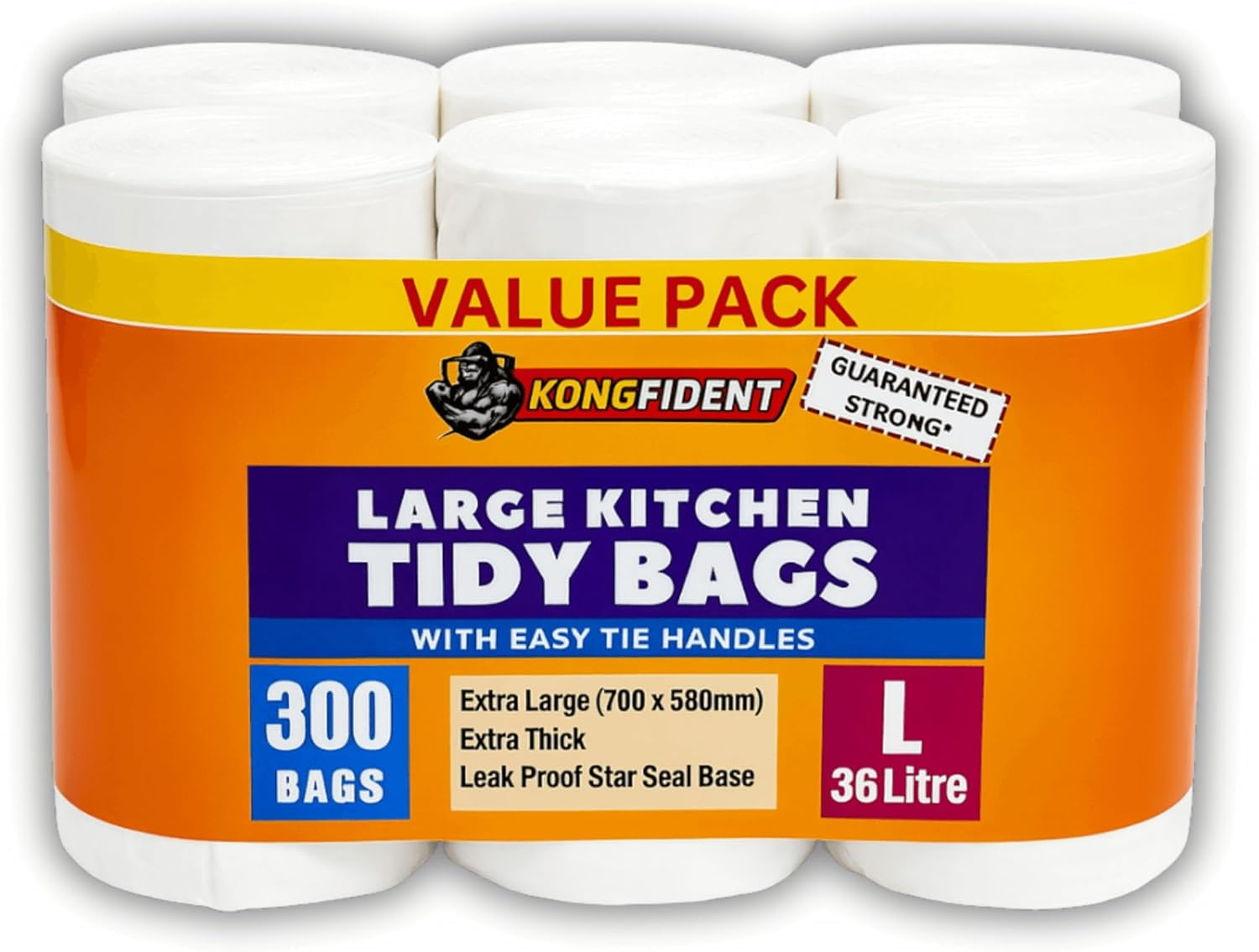 36L Large Kitchen Tidy Bags Bin Liners with Easy Tie Handles, Fits 35L Bins, Leak Proof Extra Strong Garbage Bags, Rubbish Bags for Kitchen Bins, 300 Bags Value Pack image number 2