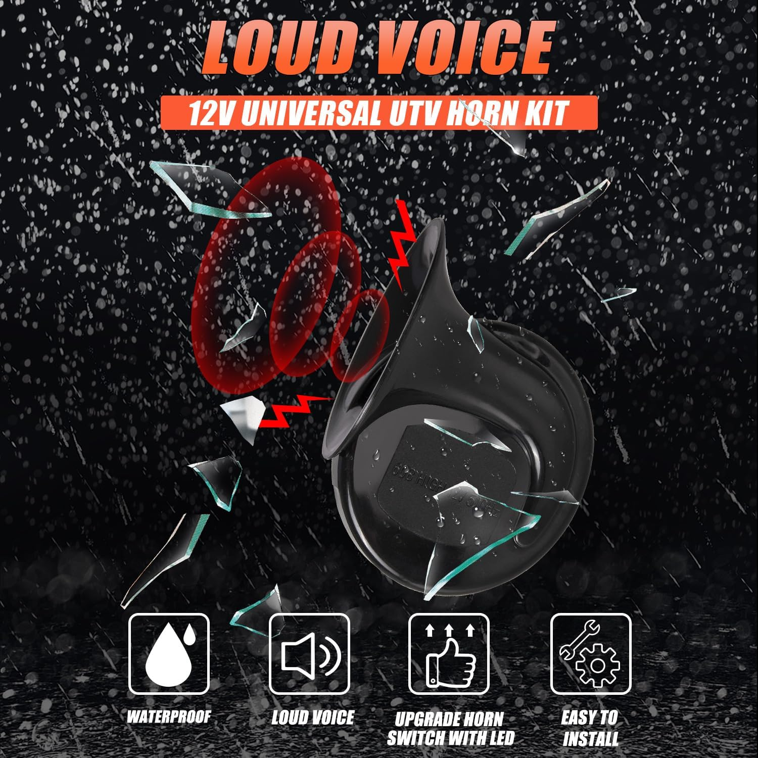 RANSOTO 12V Universal UTV Horn Kit with Rocker Switch Compatible with Polaris RZR Ranger General, Kawasaki Teryx, Can Am, Arctic Cat Wildcat, Yamaha Rhino image number 5