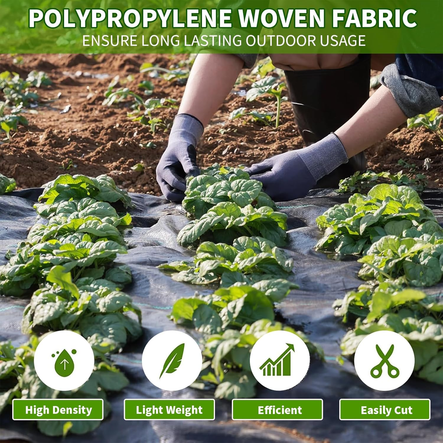 1 * 15M Weedmat for Gardens, Sheet Woven Weed Control Membrane Mat, Heavy Duty Plant Weed Control Barrier Matting, Landscape Ground Cover Membrane, UV Resistant Woven Ground Cover Fabric (1 * 15M) image number 4