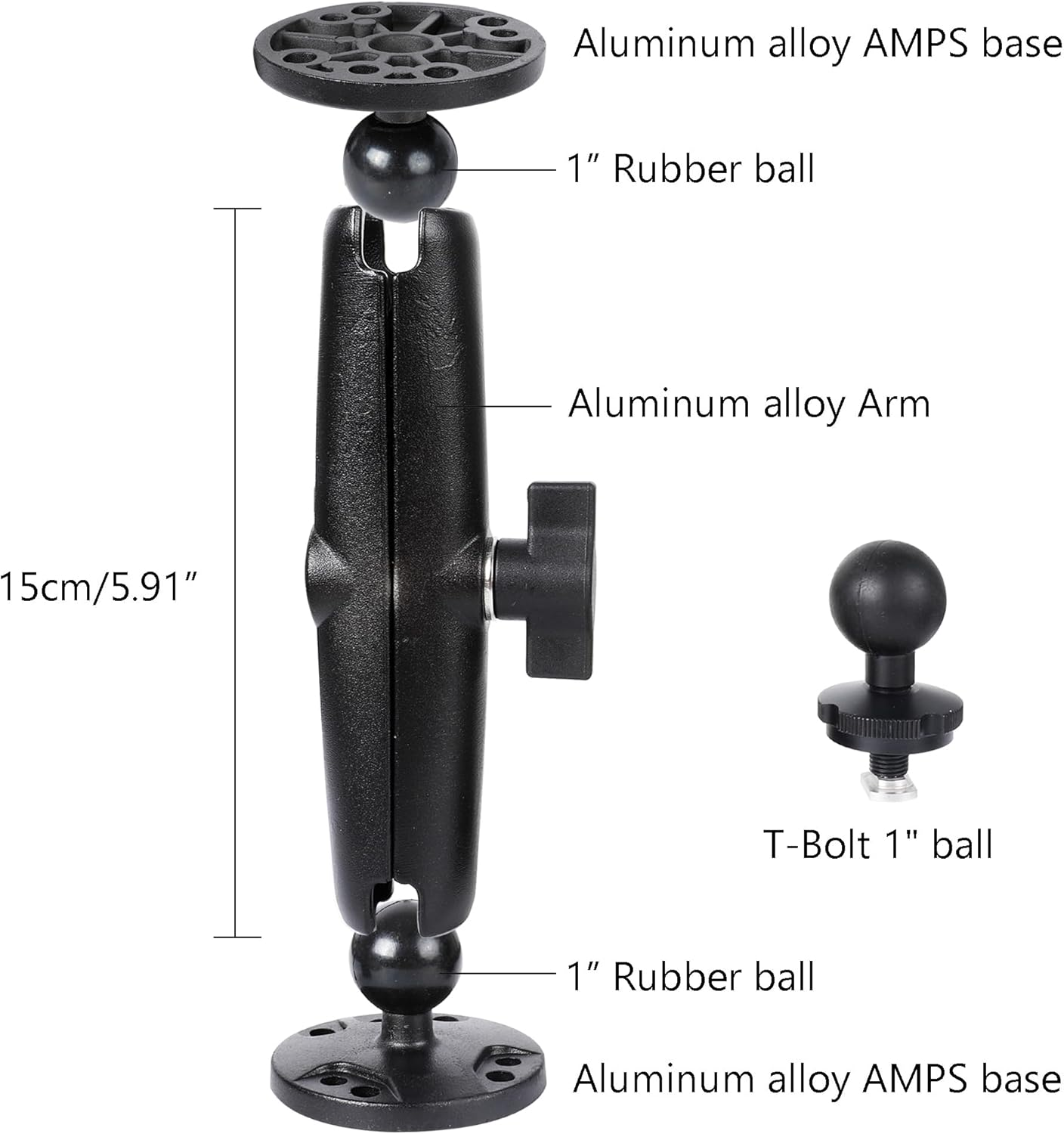 Aluminum 1" Double Ball Mount with Two AMPS round Plates，5.9" Extended Aluminum Alloy Arm，Fish Finder/Gps Mount & T-Bolt for Backup Camera Monitor， Compatible with RAM, Garmin Striker 4 image number 5
