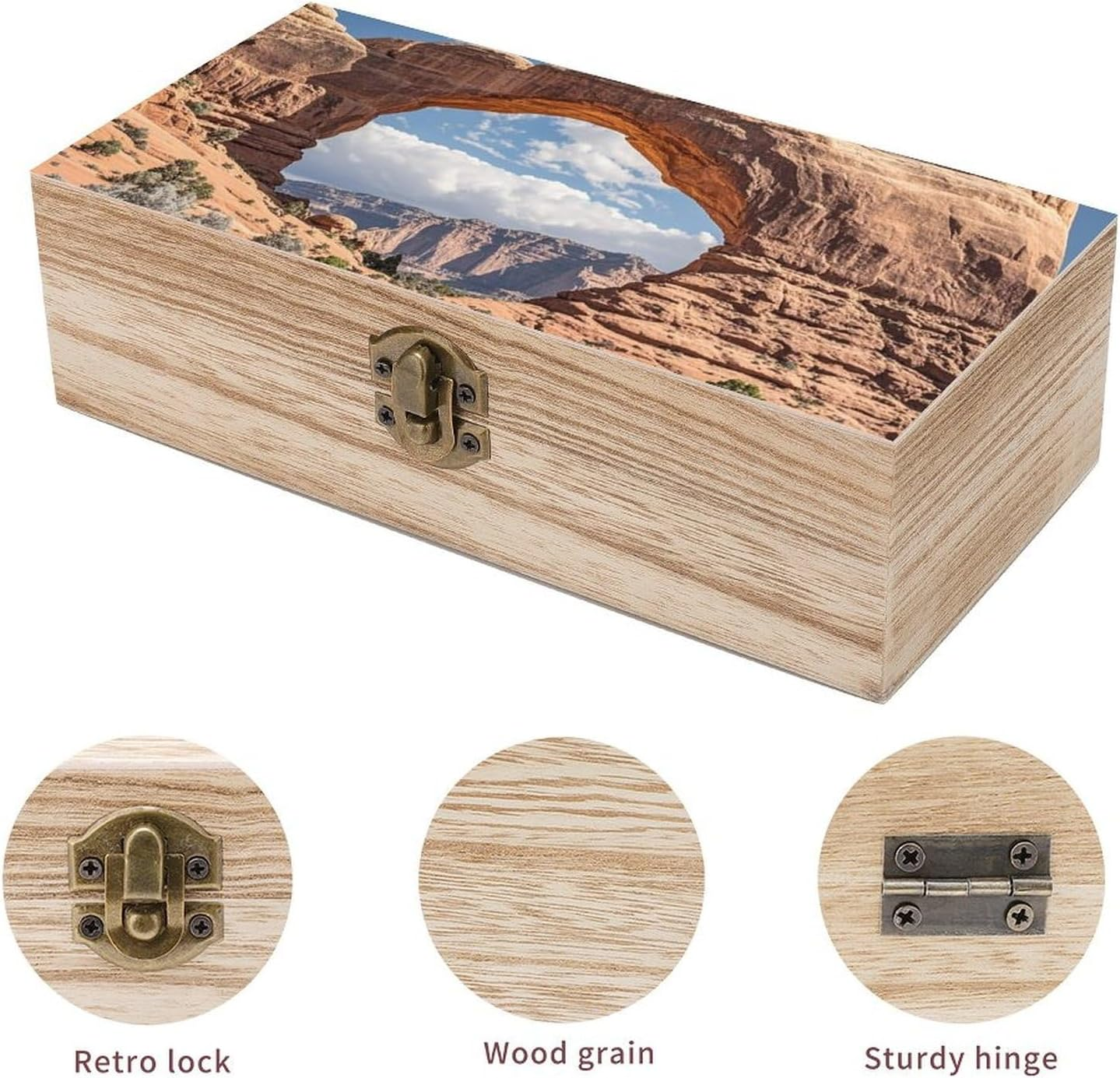 Arches National Park Wooden Box Wood Wedding Keepsake Boxes with Lids Small Decorative Boxes Lightweight Wooden Memory Storage Box for Crafts Keepsakes Jewelry Photo Letter Storage image number 6