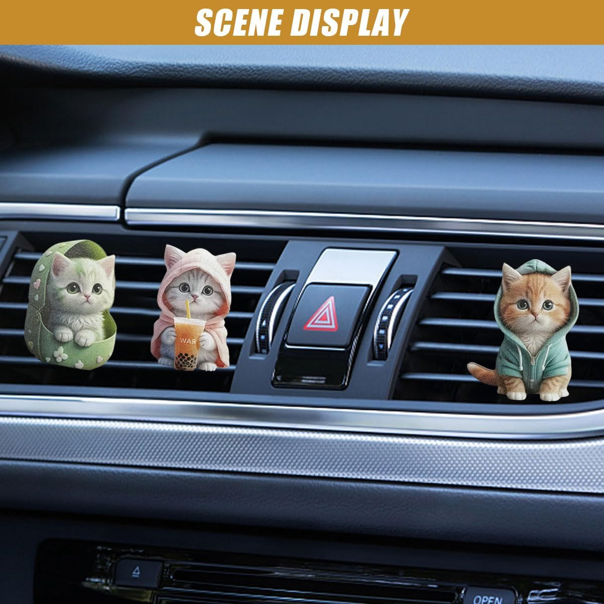 3PCS Cute Cat Car Air Freshener Vent Clips, 2D Flat Acrylic Cartoon Kitty Car Diffuser Air Conditioner Outlet Clip, Auto Interior Decoration Accessories for Most Vehicles (Blue/Pink/Green) image number 4