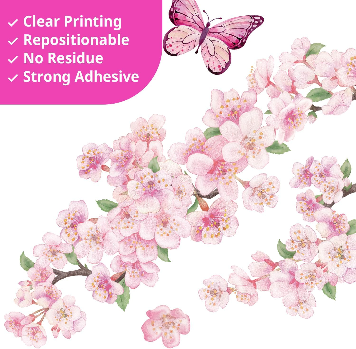 DECOWALL SG2-2427 Pink Flowers and Bird Wall Stickers Cherry Blossom Tree Branch Decals Bedroom Living Room Sofa TV Background Wall D&eacute;cor Murals image number 6