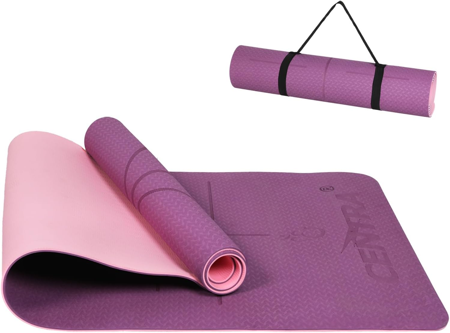 Centra Yoga Mat, Fitness Exercise Mat with Alignment Lines,Dual-Tone Yoga Mat with Carrying Strap,6Mm Thick,Anti-Slip,High Density, Gymnastics, Pilates & Floor Workouts, All-Purpose, Home