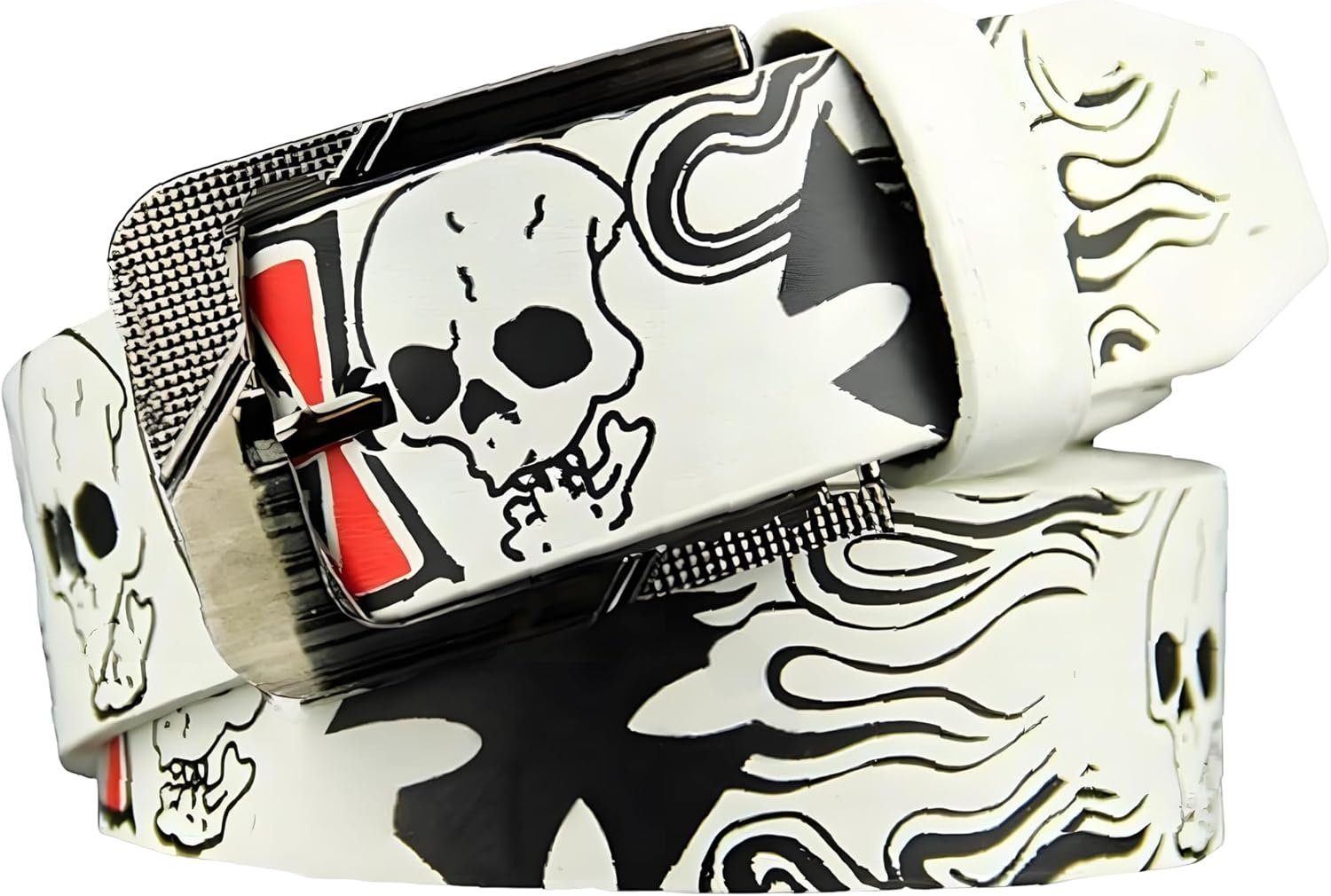 AIBEARTY Punk Skull Skeleton Pattern Pin Buckle Belt Gothic Casual Pu Leather Waistband for Women Men