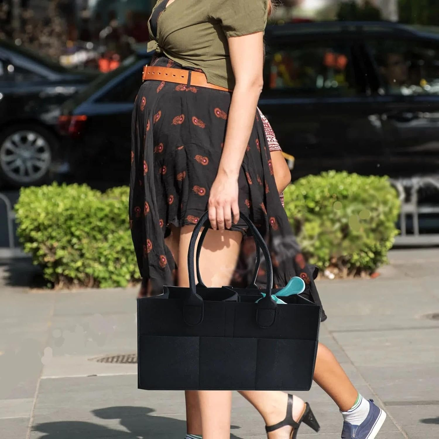 Baby Diaper Caddy Organizer: Portable Holder Bag for Changing Table and Car, Nursery Essentials Storage Bins Gifts for Baby Shower, Newborn Registry -Large（Black） image number 4