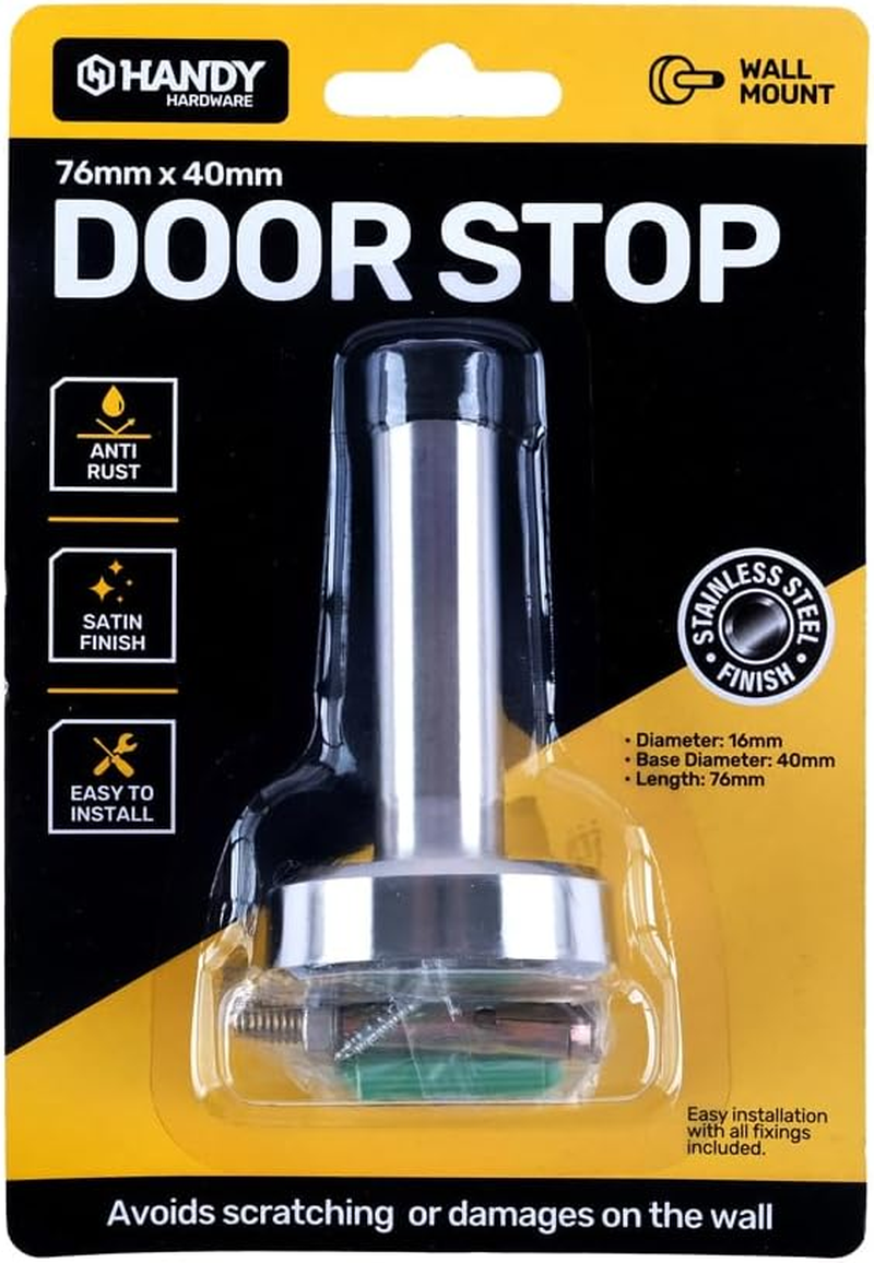 Leona Co Door Stop, 100Mm X 52Mmheavy Duty Stainless Steel Door Stopper with Rubber Tips Bumper, Wall Mounted Door Holder Protection Sound Dampening