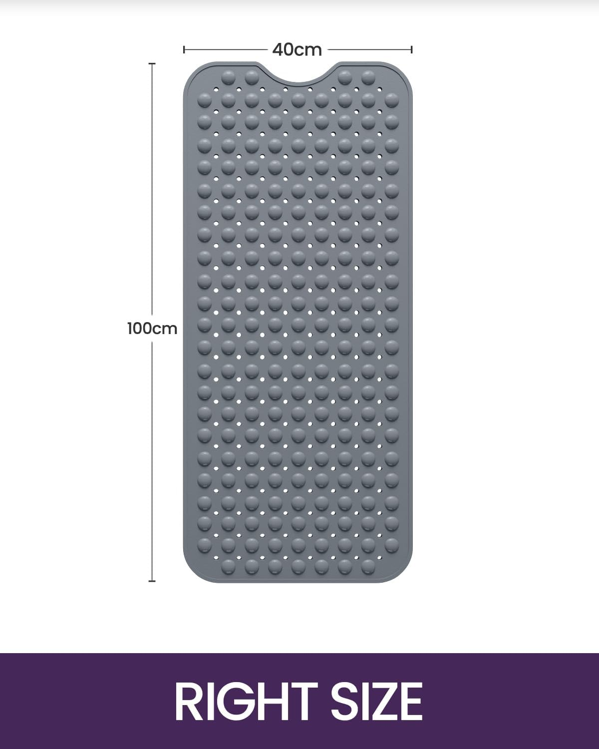 DEXI Shower and Bathtub Mat 40 X 100 Cm, Extra Long and Non-Slip Bath Floor Mats, Easy to Clean, Suction Cups and Drainage Holes, Bathroom Accessories, Grey