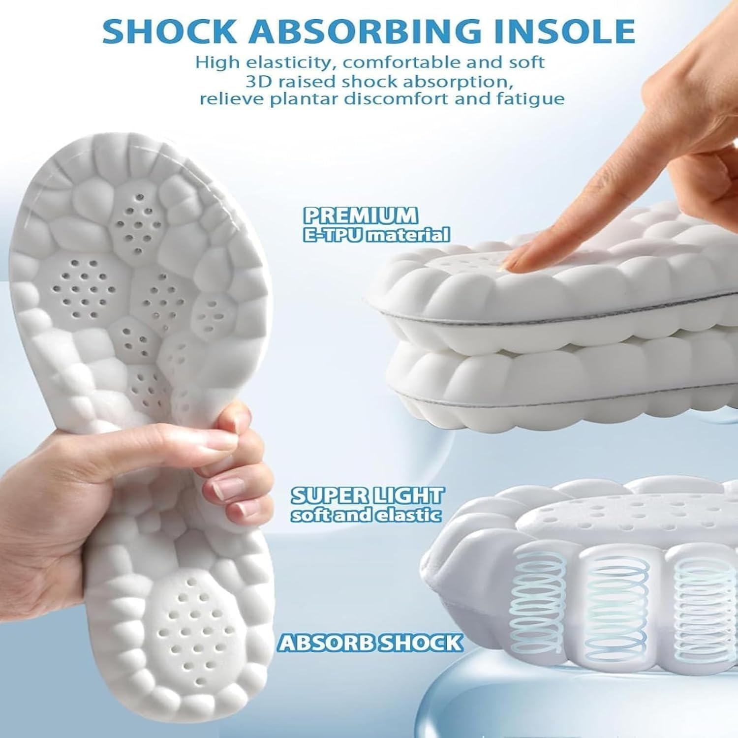 2 Pairs Memory Foam Steppers Insoles with Arch Support for Women Men, Comfort Massage Insoles Replacement Shoe Inserts for Trainers Sneakers Sports Shoes Work Boots and Walking Shoes(39-40/6-7) image number 3