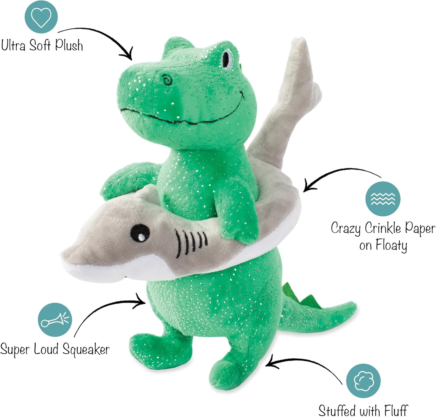 Fringe Studio Plush Dog Toy, Shark Week REX (289879) for All Breed Sizes