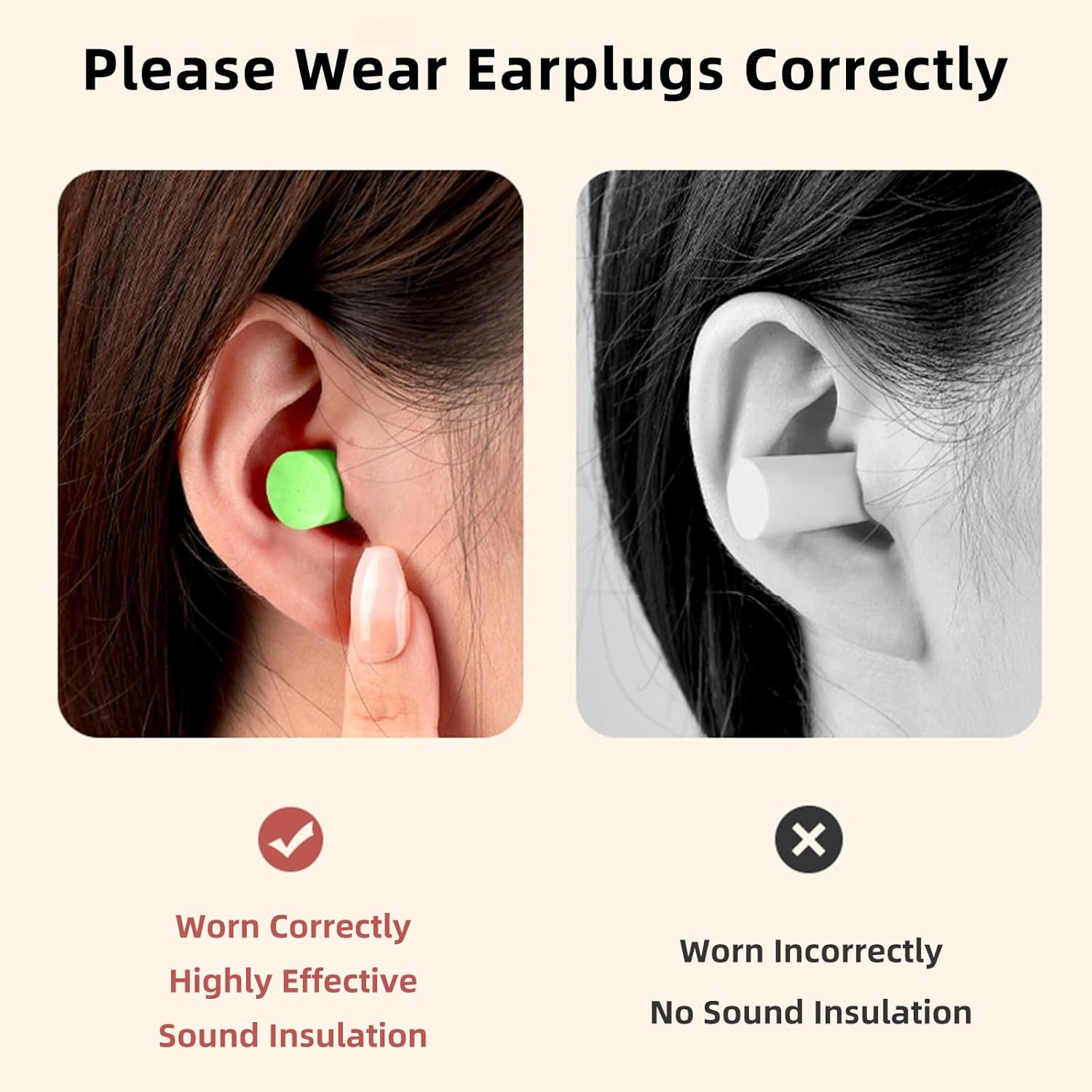 JZS Ultra Soft Foam Earplugs, 60PCS, 33Db NRR, Comfortable Ear Plugs for Sleeping, Snoring, Travel, Concerts, Work, Green - Green image number 2