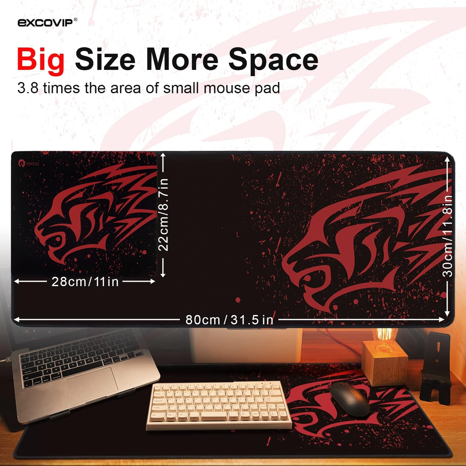 Excovip Gaming Mouse Pad with Durable Stitched Edges Computer Desk Pads with Non-Slip Rubber Base 31.4"X11.08" Big Mousepad Keyboard Mouse Mat Red Leopard 9192