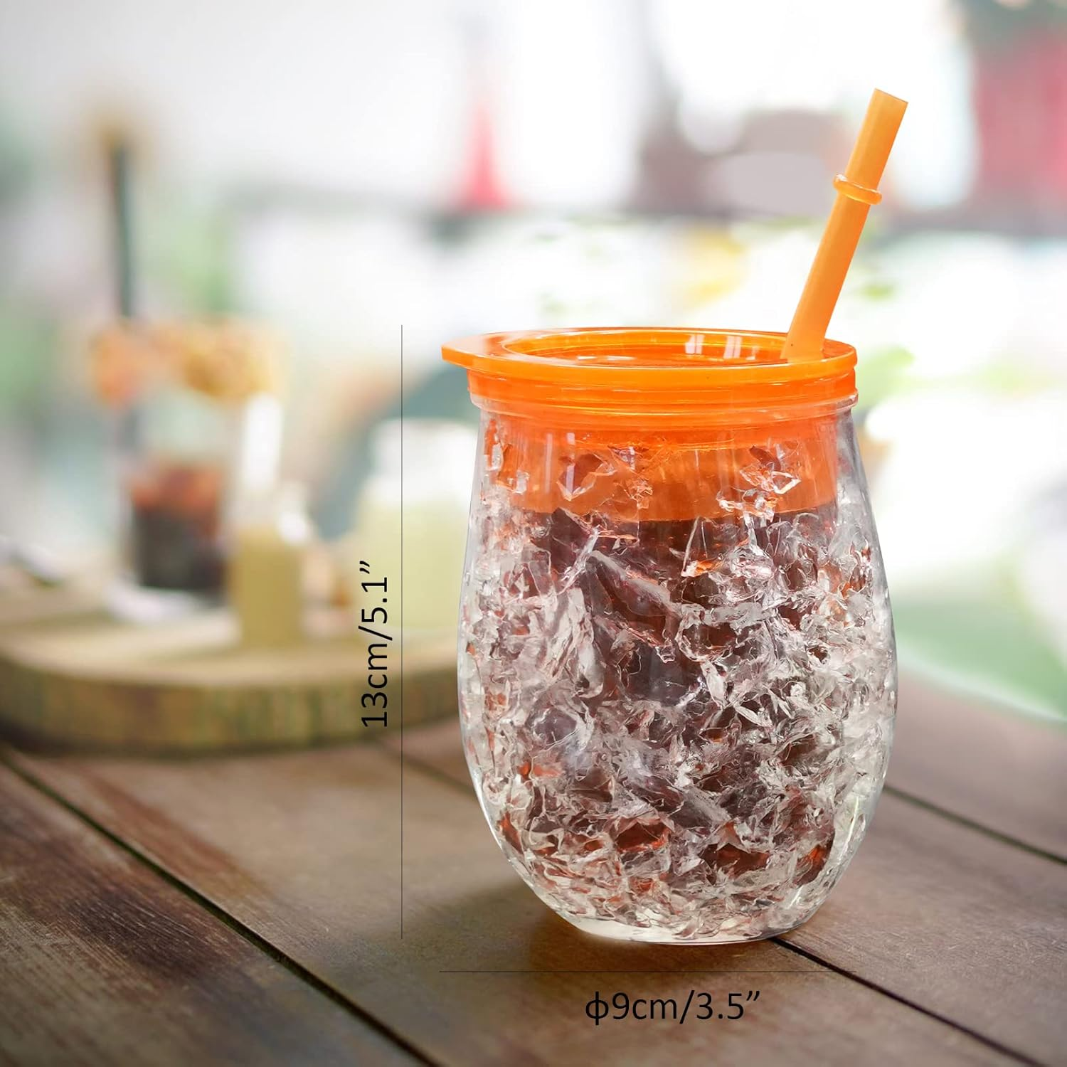 EASICOZI Cute Shape Frosty Freezer Ice Mugs with Straw Clear 11.8Oz Set of 4(Red, Green, Blue and Orange) (Oval) image number 1