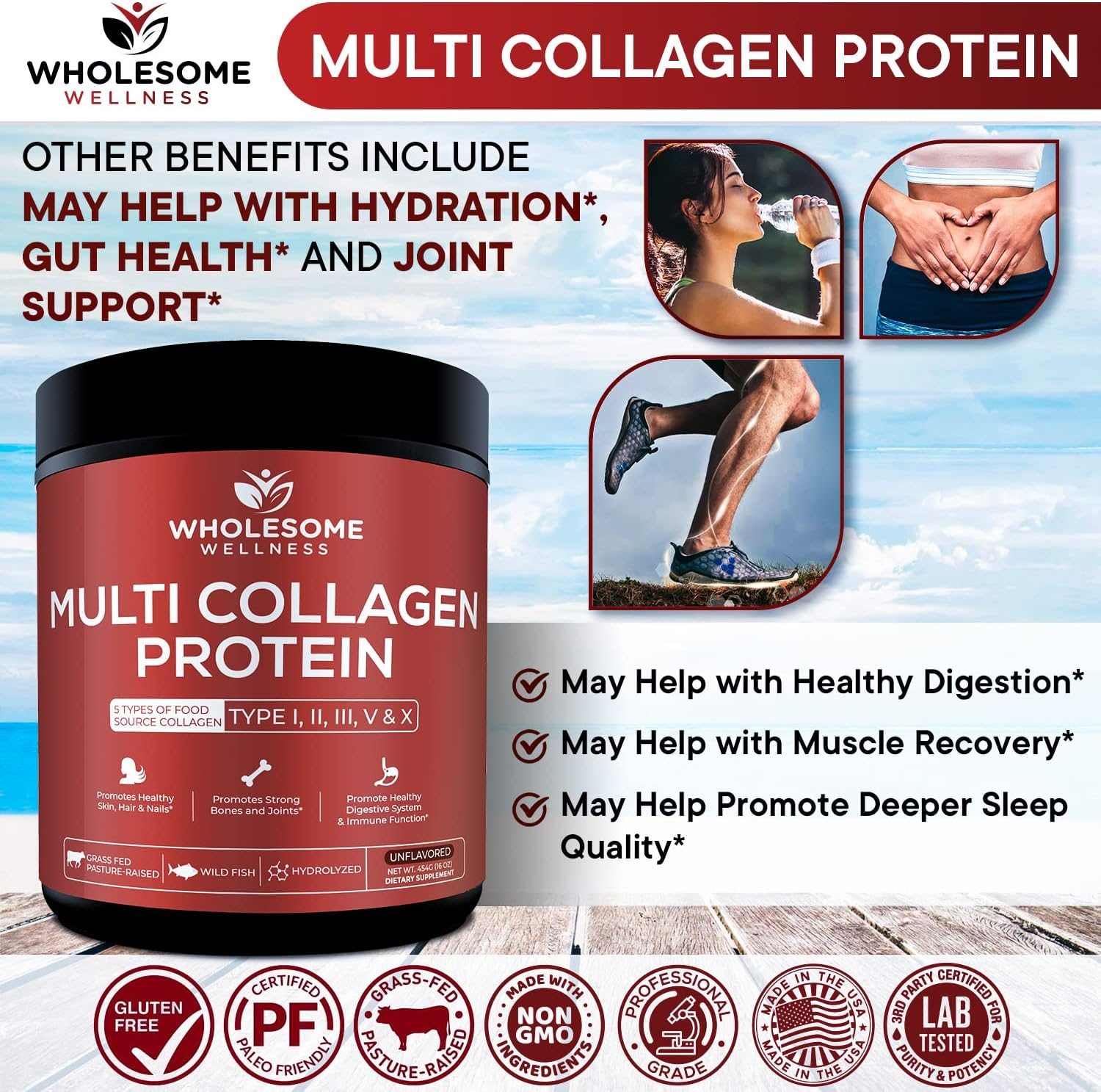 Multi-Collagen Protein Powder Hydrolyzed - Type I, II, III, V, X - Grass-Fed All-In-One Super Bone Broth + Collagen - Premium Quality Blend of Grass-Fed Beef, Chicken, Wild Fish and Eggshell Collagen image number 2