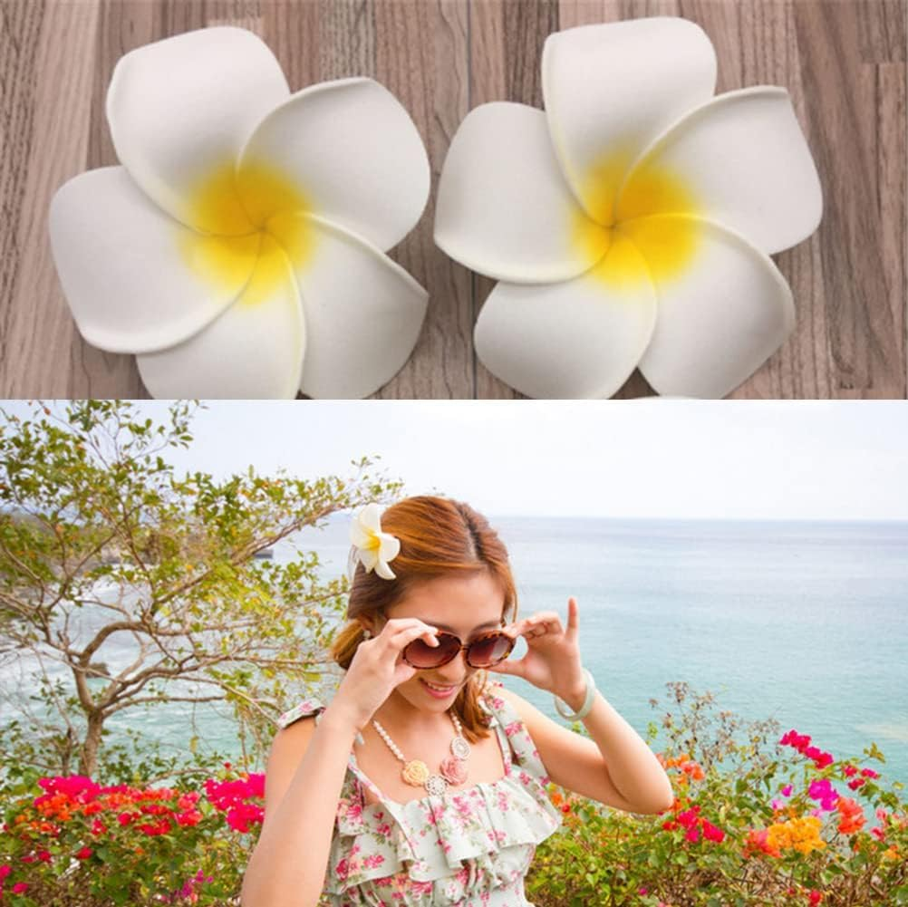 Pack of 6 Yellow Hawaii Plumeria Hair Clips Boho Foam Flower Alligator Hair Pin Hibiscus Hair Clip for Beach Party Wedding Cosplay Handmade Accessories image number 5