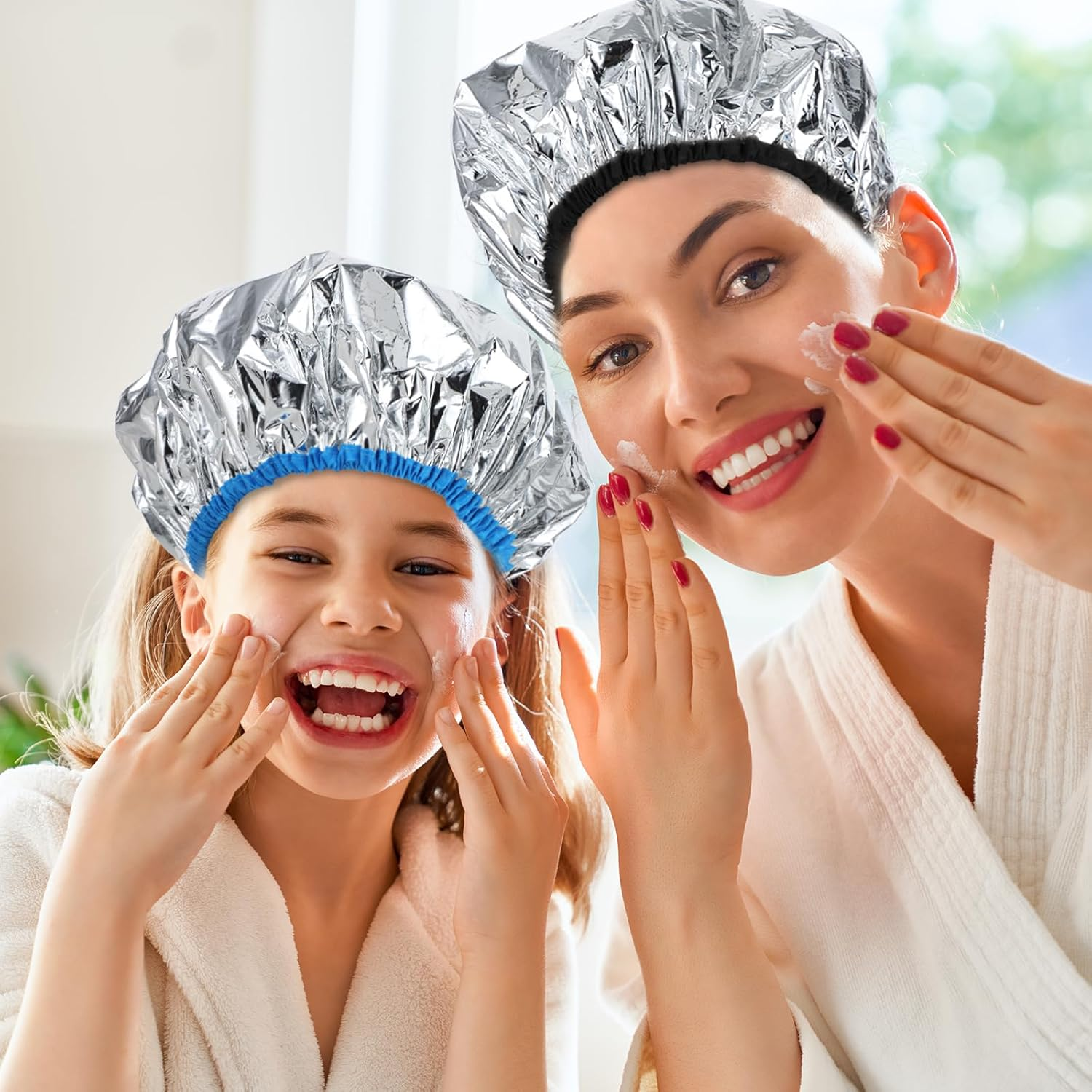2 Pcs Deep Conditioning Hair Cap Aluminum Foil Heat Cap for Deep Conditioning Thickened Reusable Hair Shower Cap for Hot Oil Treatment Processing Caps for Hair Dyeing Home Salon Use image number 5