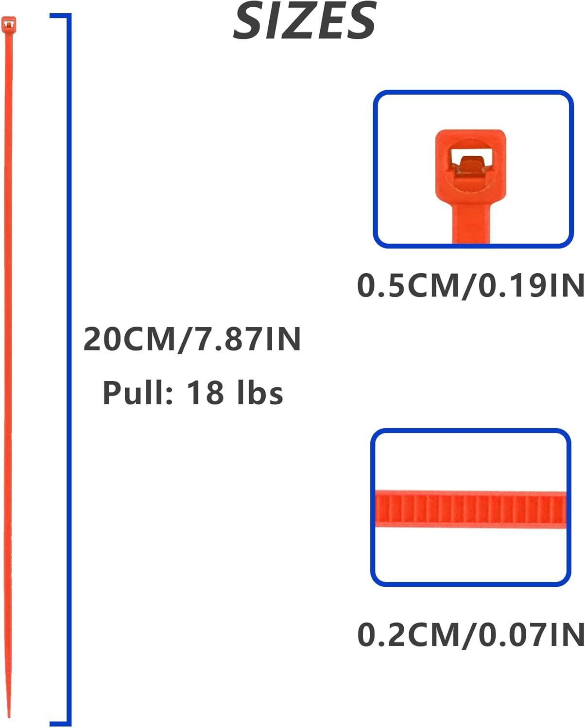 EKIND Cable Zip Ties, 100 Pack 8 Inch Self Locking UV Resistant Nylon Plastic Wire Ties Perfect for Electric Cables/Connecter Plants, Home, Office, Garage, Indoor and Outdoor (Orange) image number 5