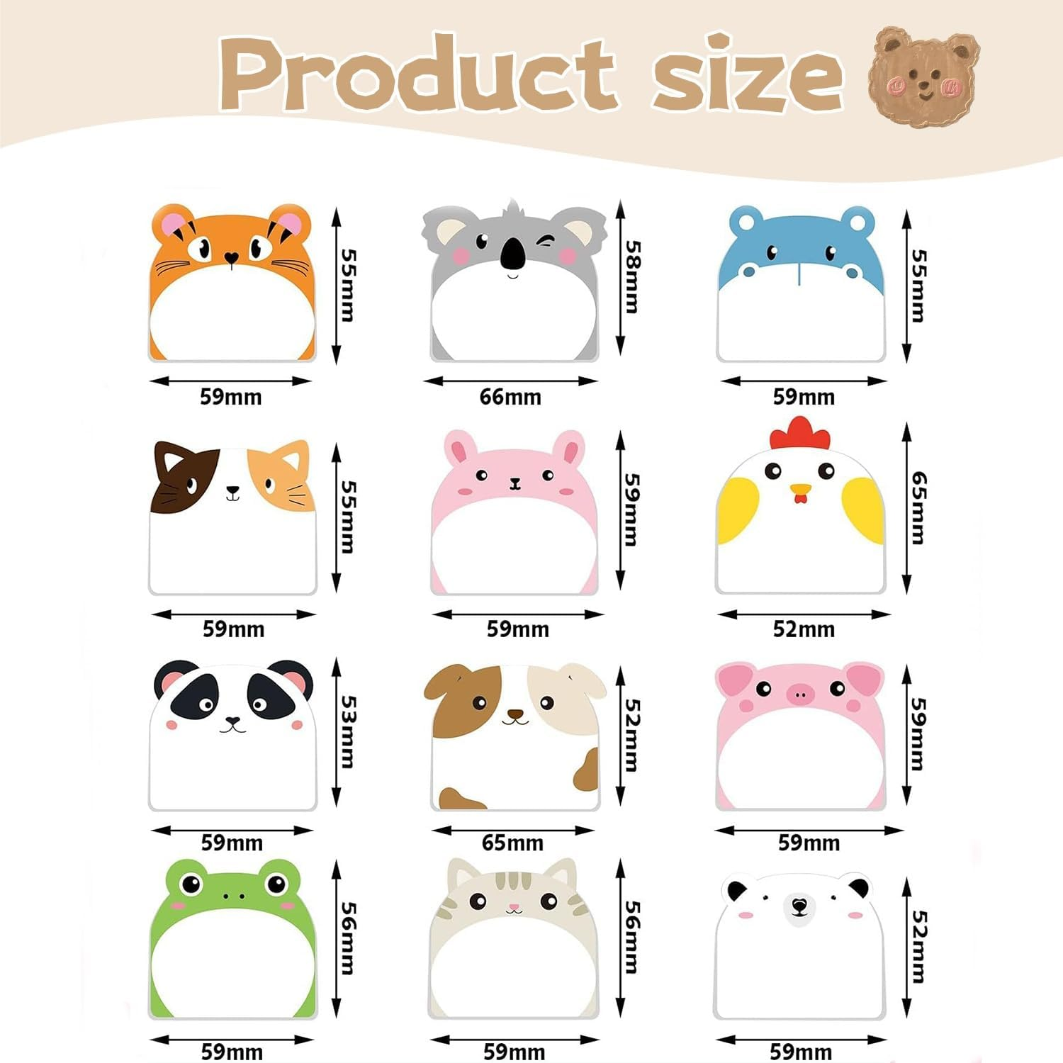 Sticky Notes Cartoon Animal,24 Pads 720 Sheets Kawaii Cartoon Sticky Notes, Notebook Funny Novelty Annotation Tabs for Student Kids Gifts Home Office School image number 4