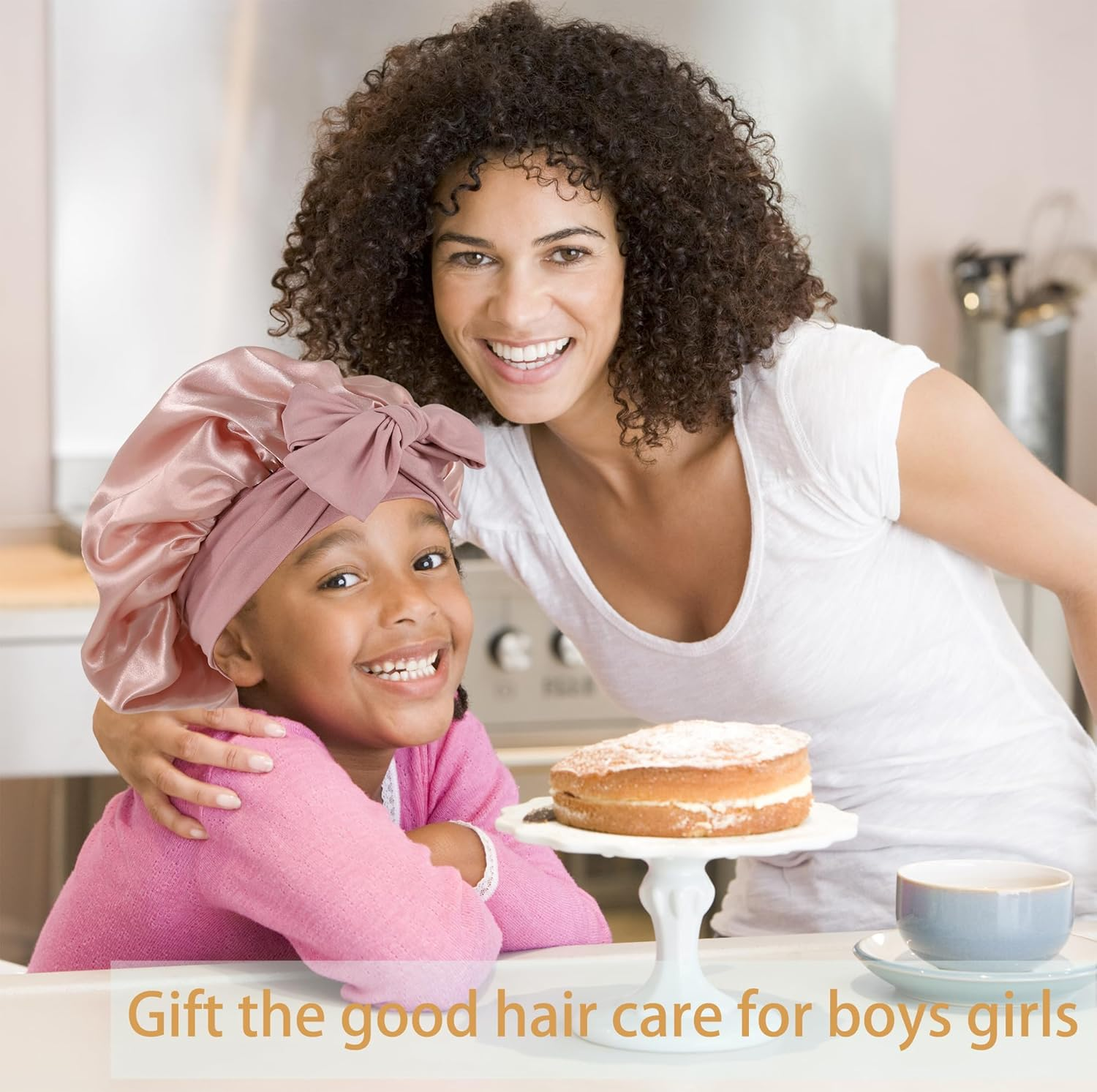 Kids Bonnet for Girls, Silk Bonnets for Kids Boys, Double Layer Satin Bonnet Sleep Cap for Child Curly Natural Hair(3-12Y) - Kids Black image number 6