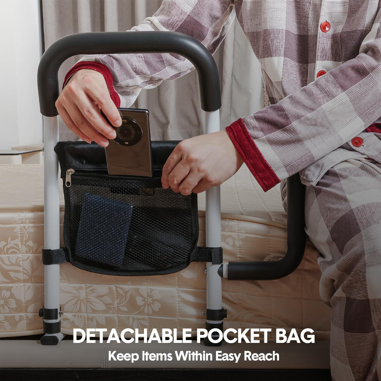 Aumerage Bed Rails for Elderly Adults Safety -Bed Assist Rail with Double Grab Bars, Medical Bed Support Bar Safety with Storage Pouch, Bedside Assist Bar with Support Legs image number 3