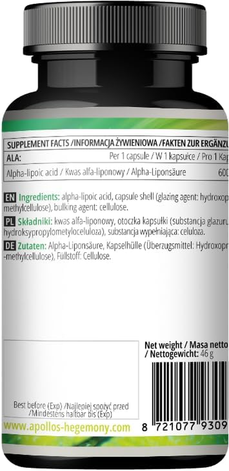 ALA (Alpha Lipoic Acid) 600 Mg - 60 Vegan Capsules - Optimizes Glucose Management - Supports Mitochondrial Health - Two Month Supply - by Apollo'S Hegemony image number 5