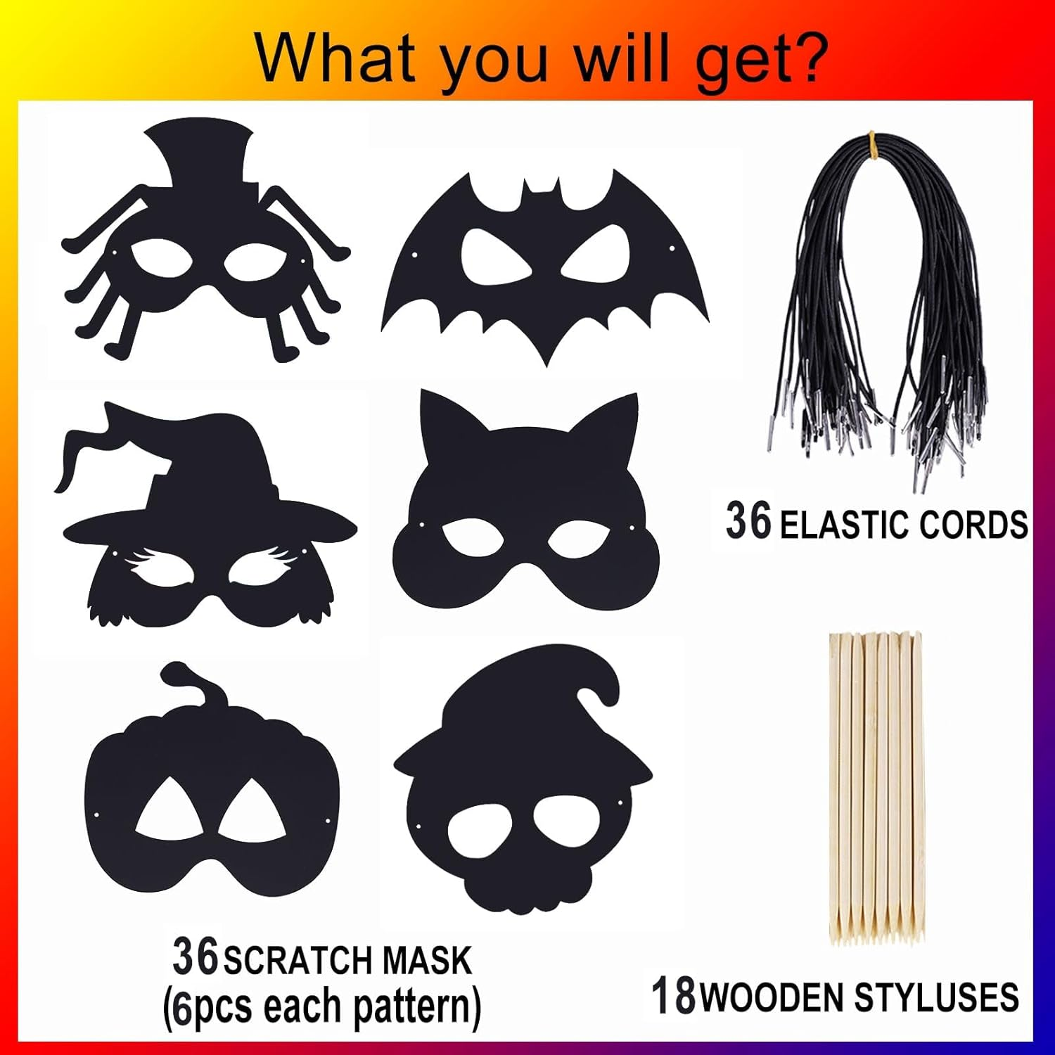 36 Pieces Halloween Scratch Masks for Kids and Adults, Halloween Class, Crafts for Kids, Bulk Halloween Party Games, Magic Scratch Paper, Accessories for Bats, Witches, Pumpkins,