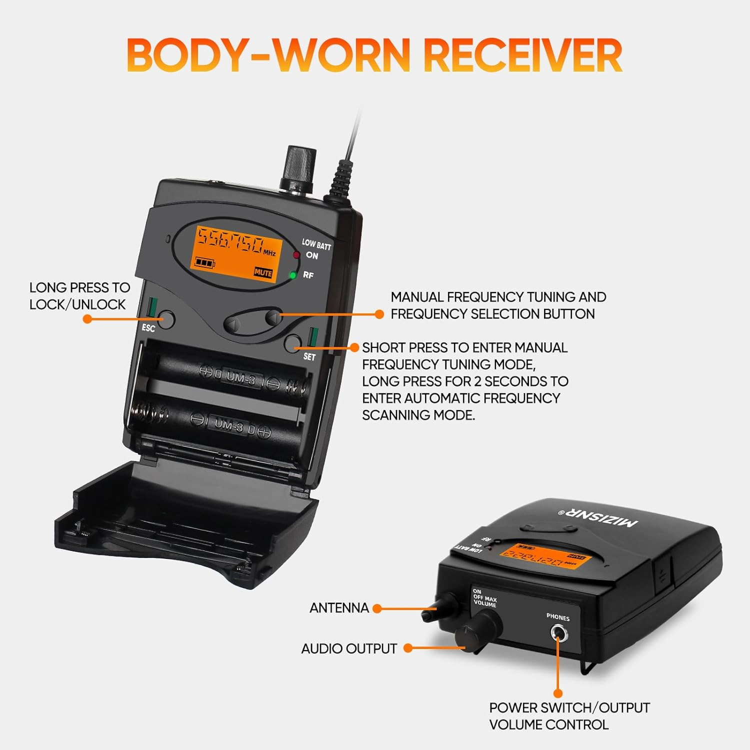 Wireless in Ear Monitor System, Pro UHF Mono IEM System with Metal Transmitter, 4 Bodypack Receivers W/Monitor Earphones, 100 Frequencies, Rack Mount, 262Ft Operation for Bands Stage Studio