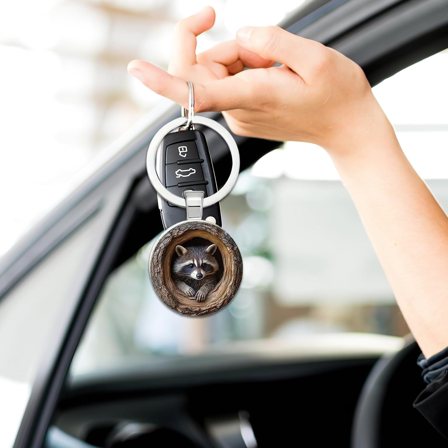 Raccoon Bag - Cute Animal Keychain, Tree Holes Backpack | Decorative Zipper Accessory, Cartoon Keychain Clip for School Bags, Wallet, Bo