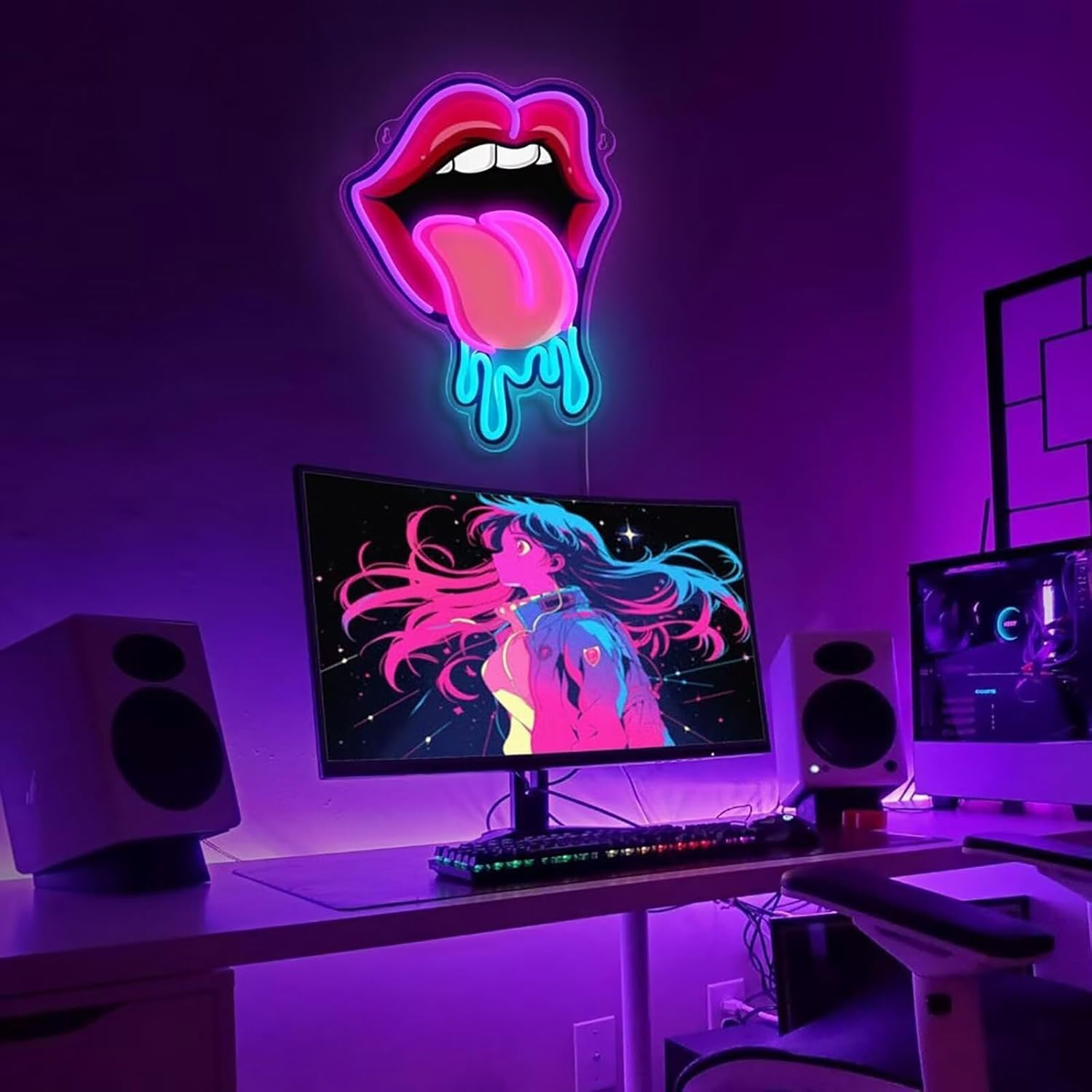 Lips Neon Sign, Dripping Lips Wall Art, Neon Lights LED for Wall Decor, Tasty UV Print Neon Sign for Bar Party Wedding Living Room Lounge image number 3