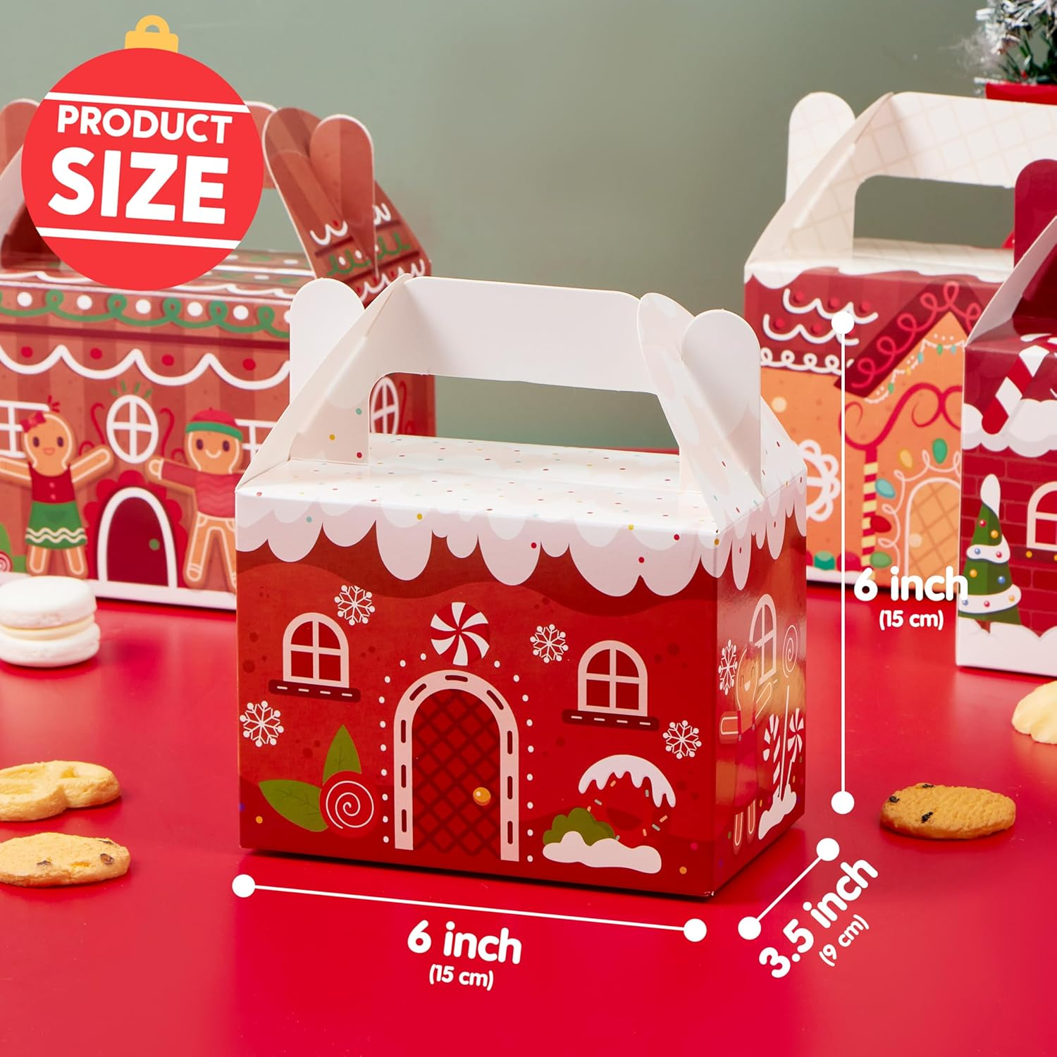 JOYIN 24 PCS Christmas Cookie Boxes, Christmas 3D House Cardboard Treat Boxes for Holiday Xmas Goody Gift, Goodie Paper Boxes, School Classroom Party Favor Supplies, Candy Treat image number 6