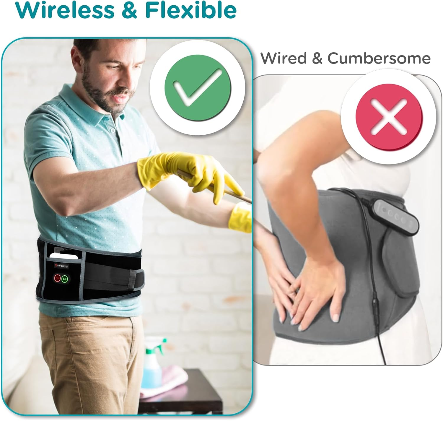 Comfytemp Cordless Heating Pad with Massage for Back Pain Relief, 5000Mah Battery, Portable Lower Back Massager with Adjustable Strap for Period Pain Relief , Auto-Off, Ideal Presents for Dad Mom Women image number 2