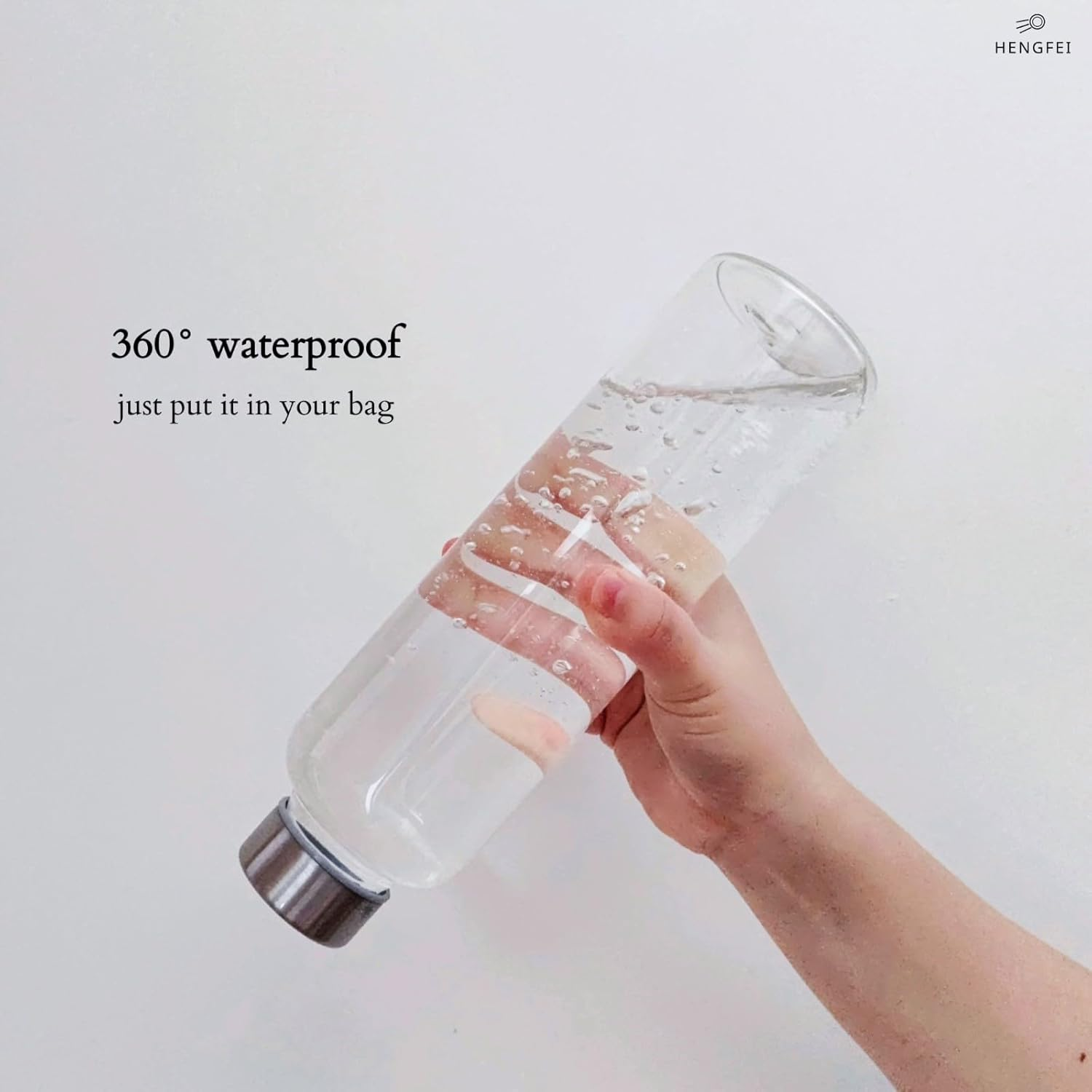 HENGFEI 550Ml Borosilicate Clear Glass Water Bottle with Stainless Steel Lid, Narrow Mouth (Black Sleeve) image number 4